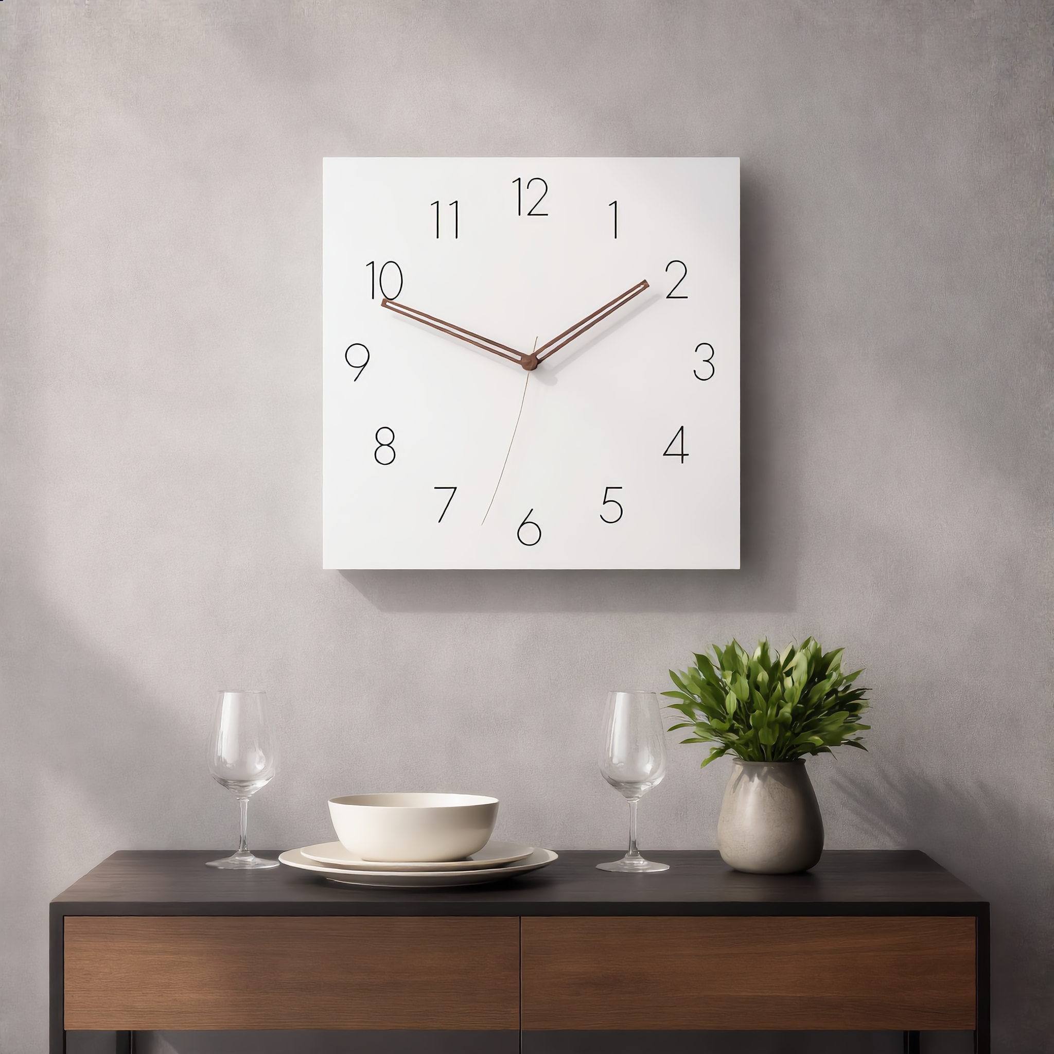 Quadra Numeral clock above a modern dining sideboard