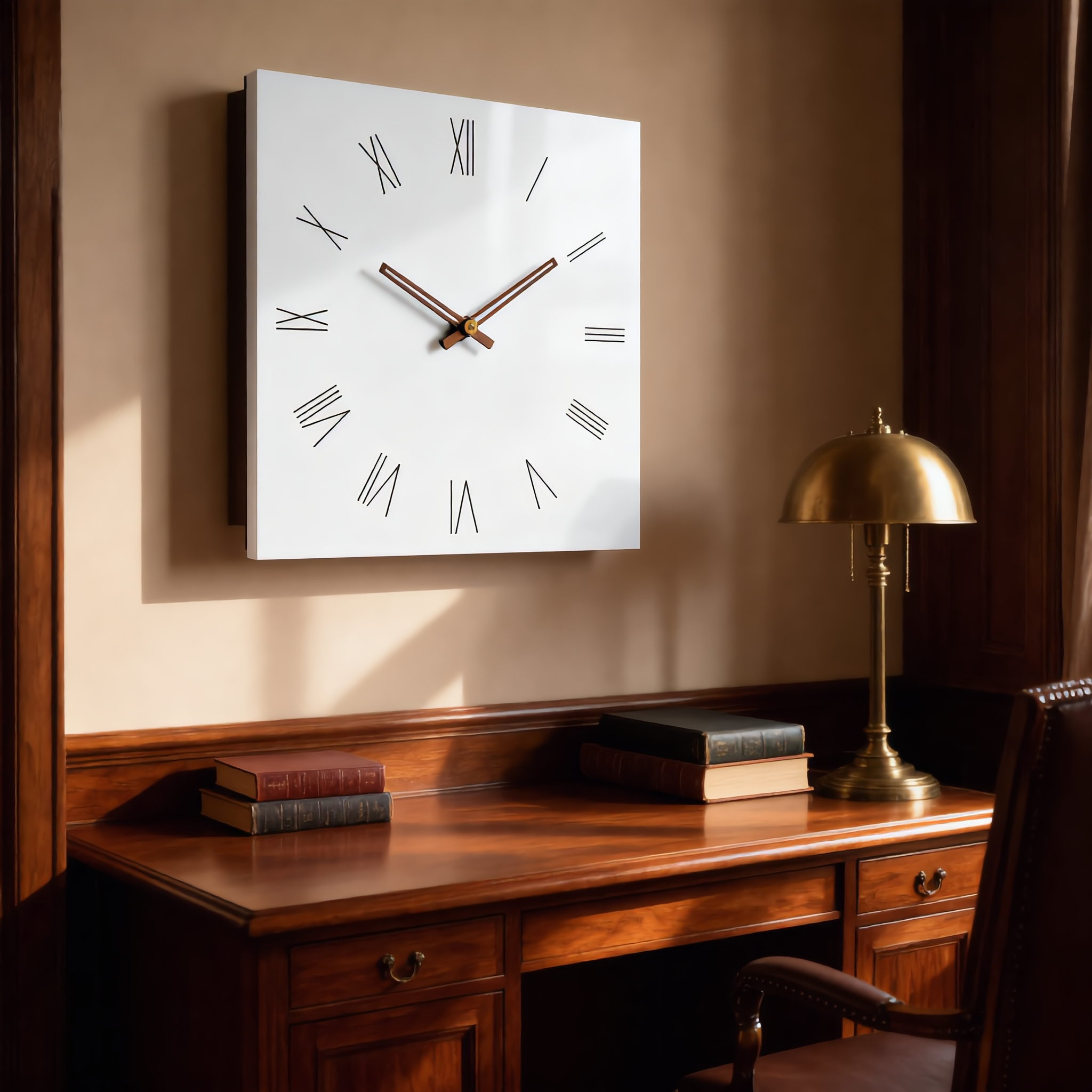 Quadra Roman Numeral clock in an elegant home study