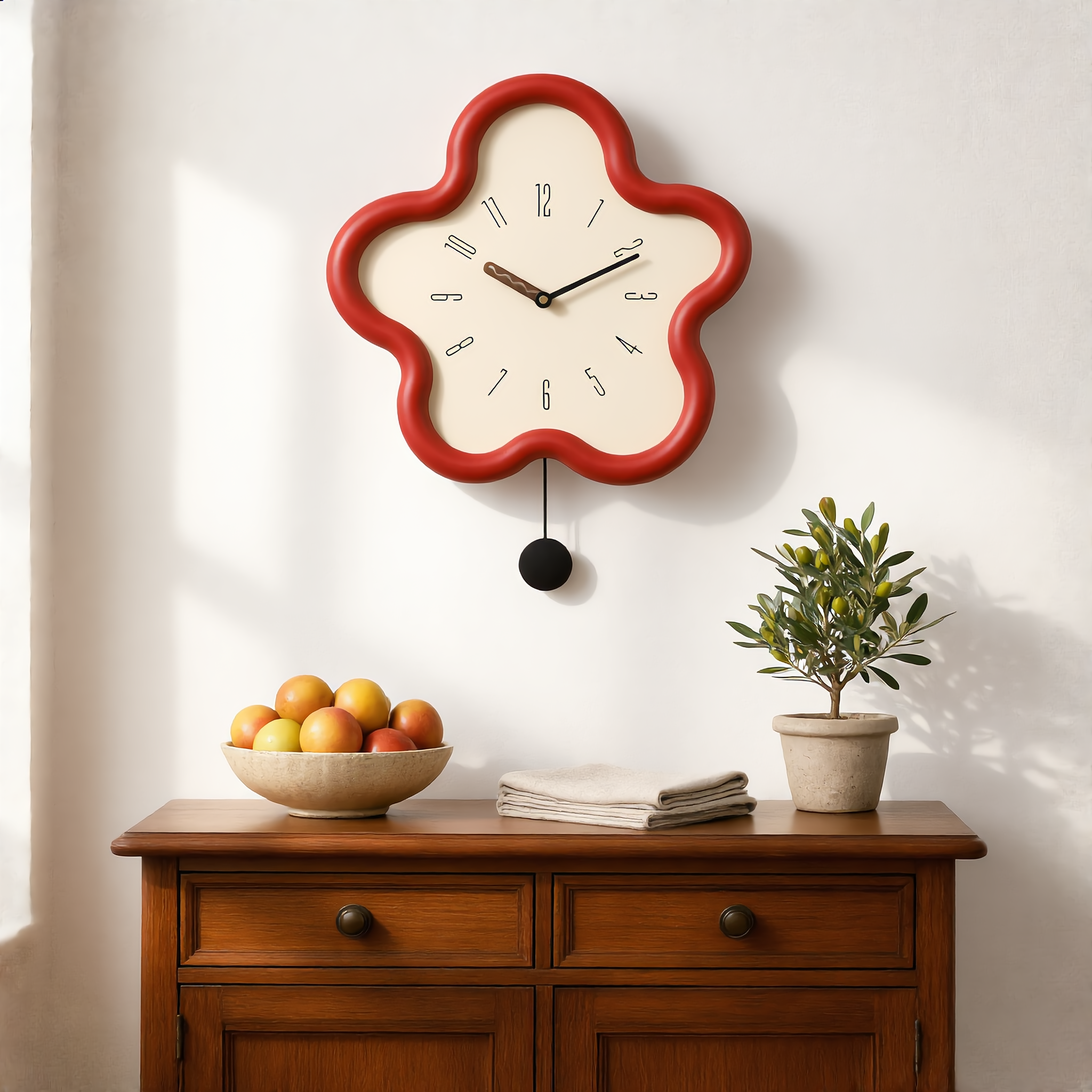 Red Fiorella clock as a kitchen-dining wall accent