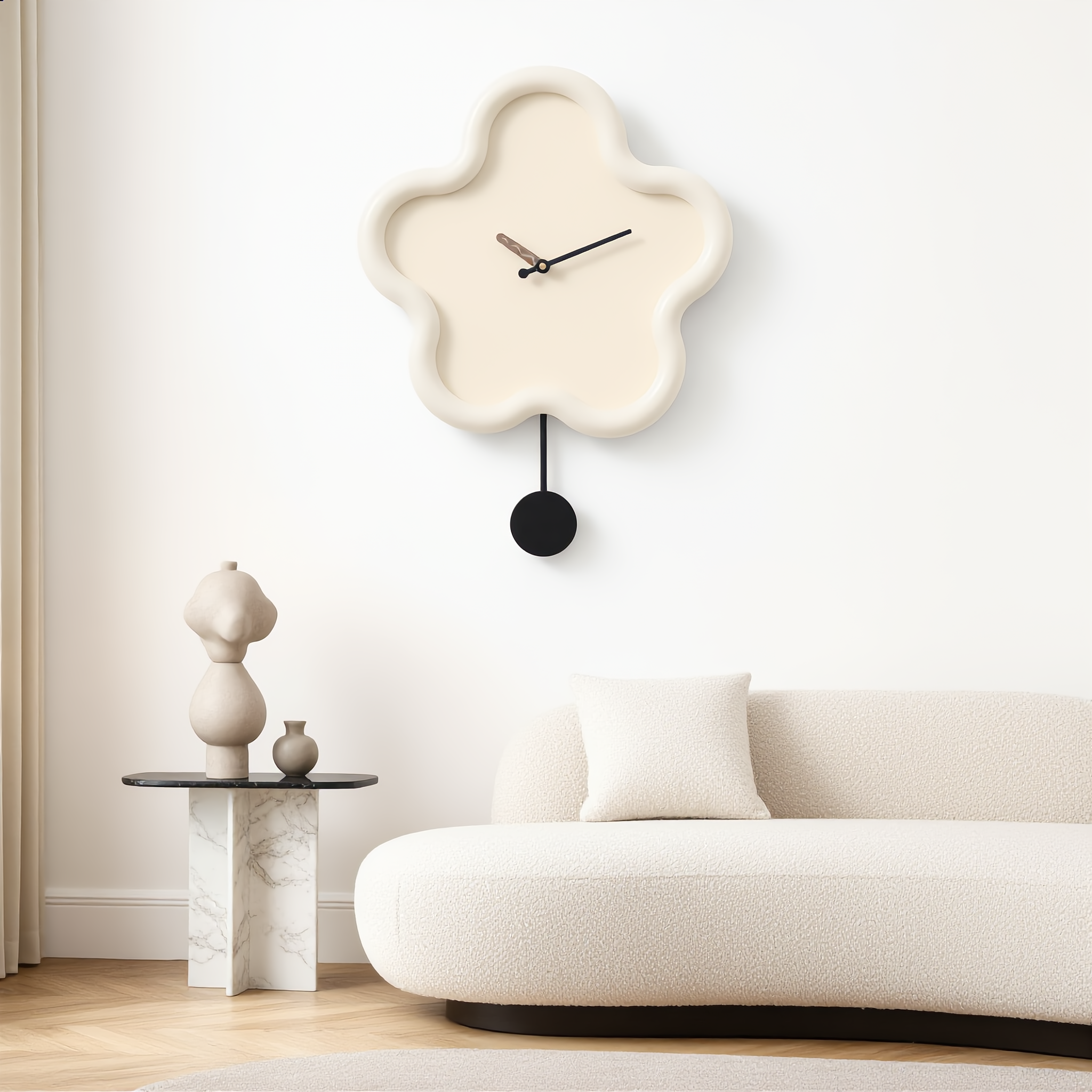 Ivory Fiorella clock in a serene living room