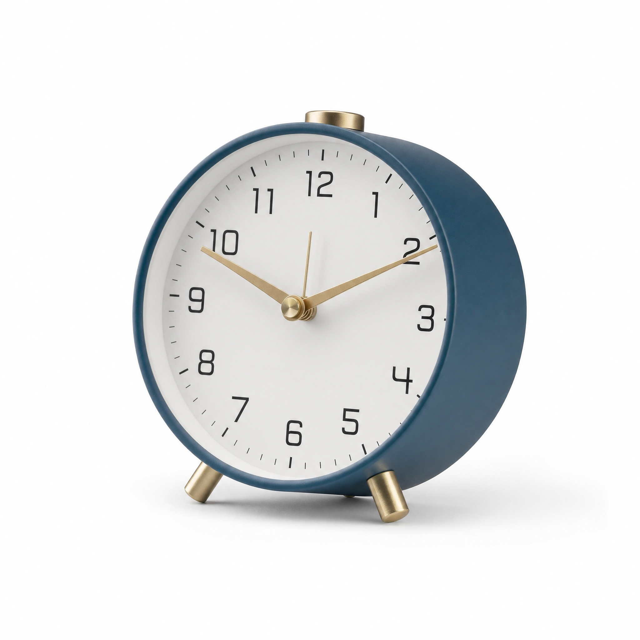 Serena Silent Table Clock in petrol blue, studio white background