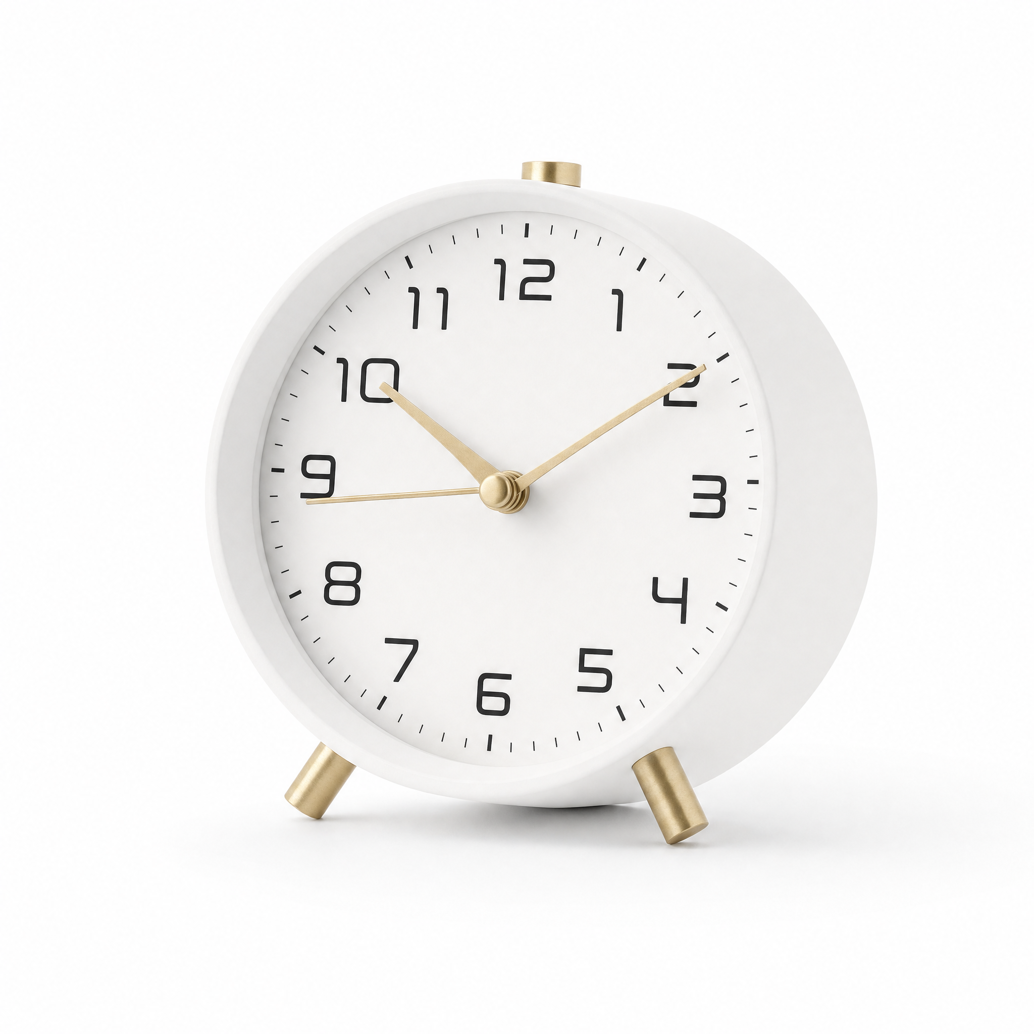 Serena Silent Table Clock in white, studio white background