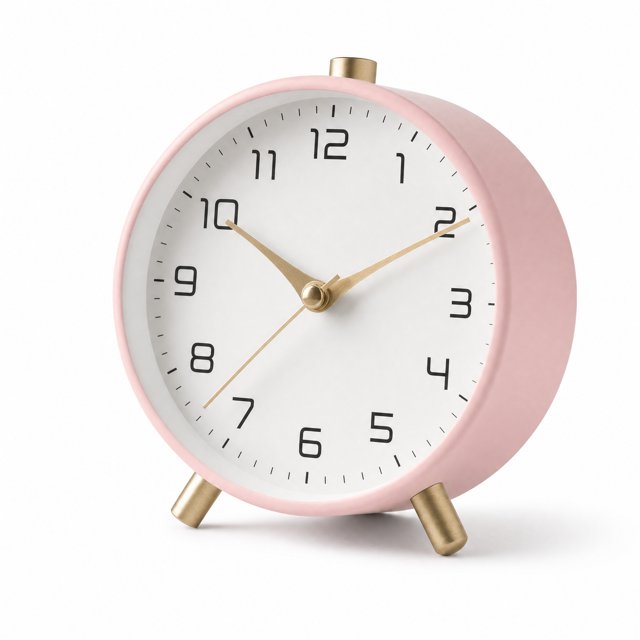 Serena Silent Table Clock in blush pink, studio white background
