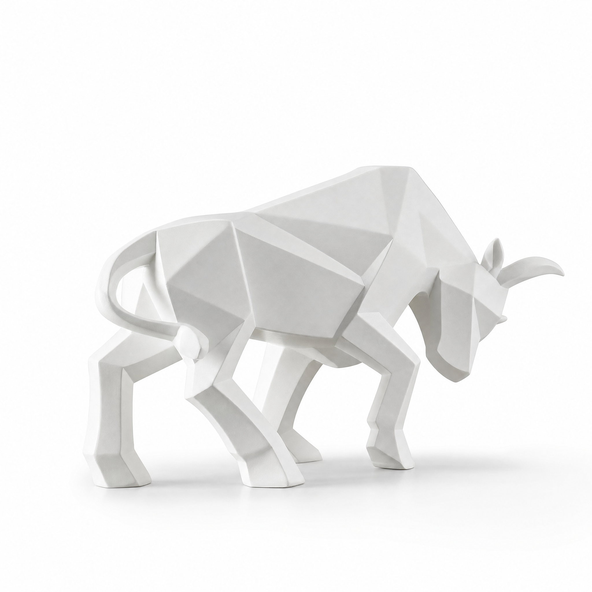 Forza white geometric bull resin sculpture, white background