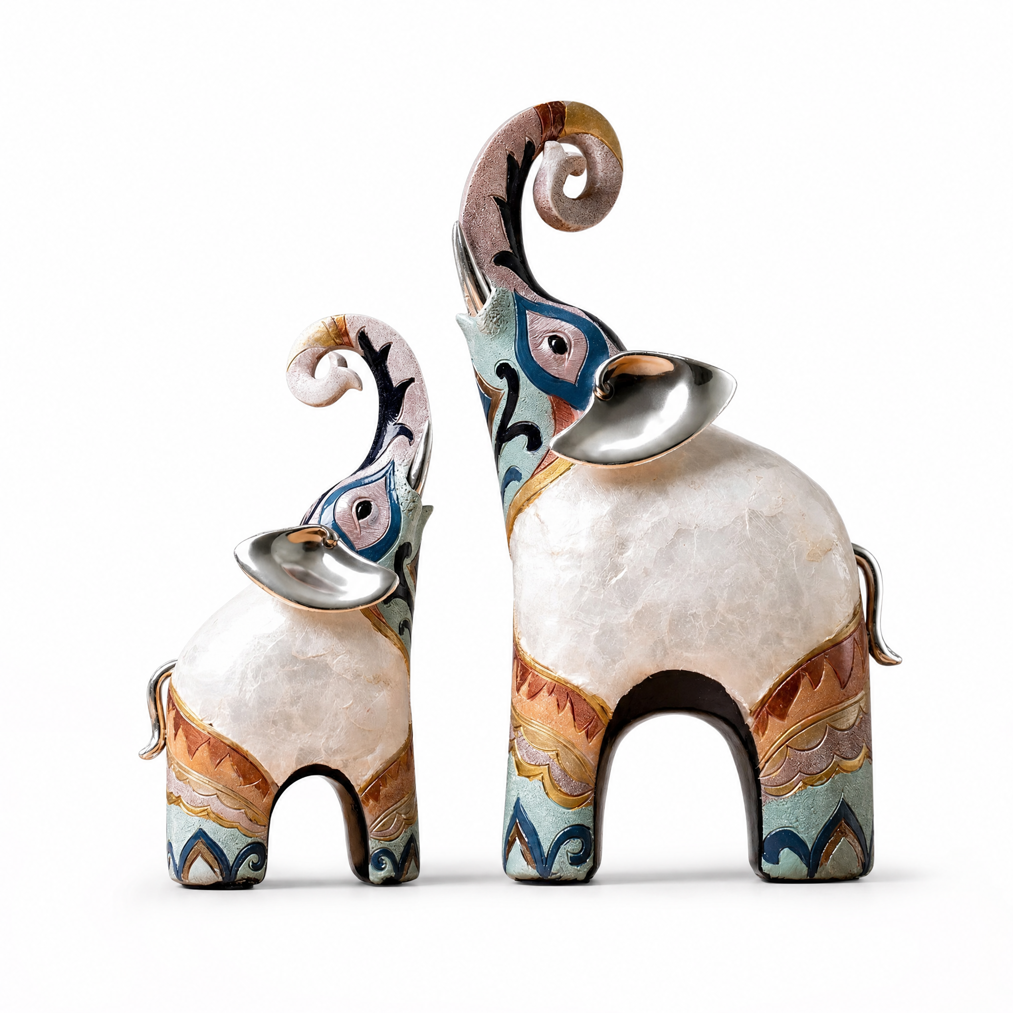 Grazia Fortune Rising elephant figurine set, raised trunks, white background