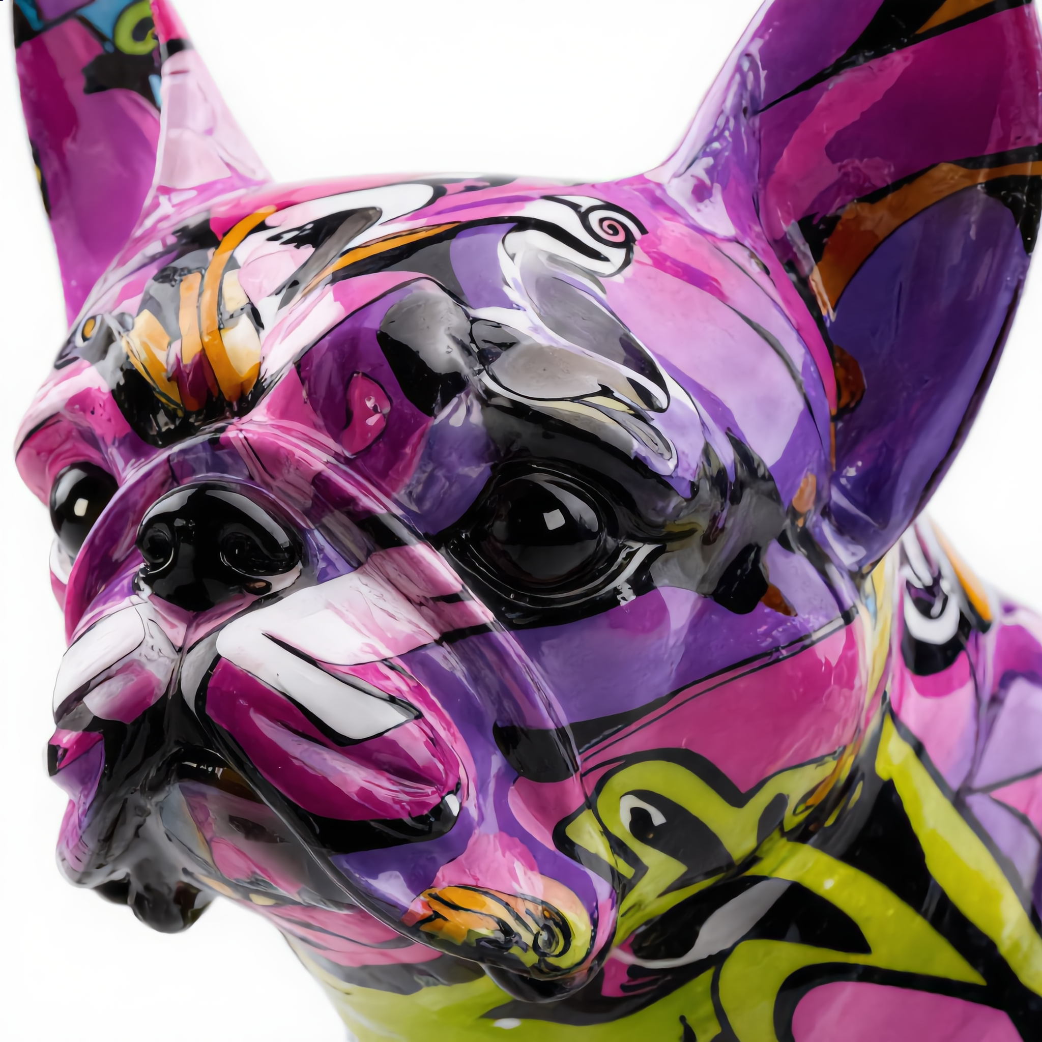 Close-up of the abstract bulldog's glossy painted finish
