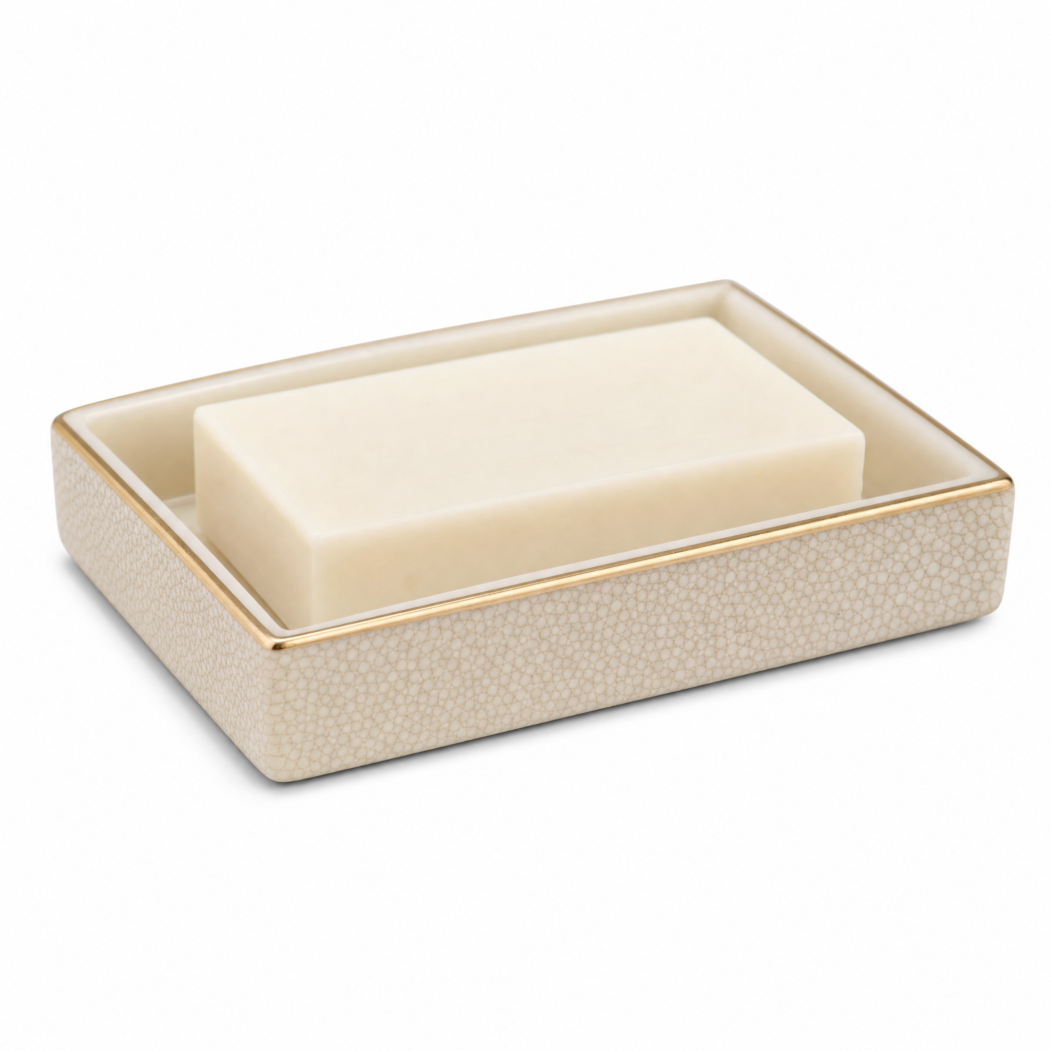 Champagne ceramic soap dish with gold rim