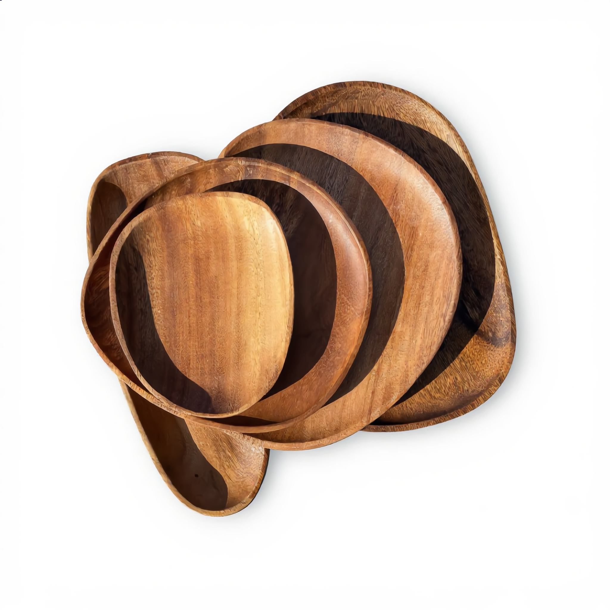 Toscana acacia wood serving tray set, five organic trays