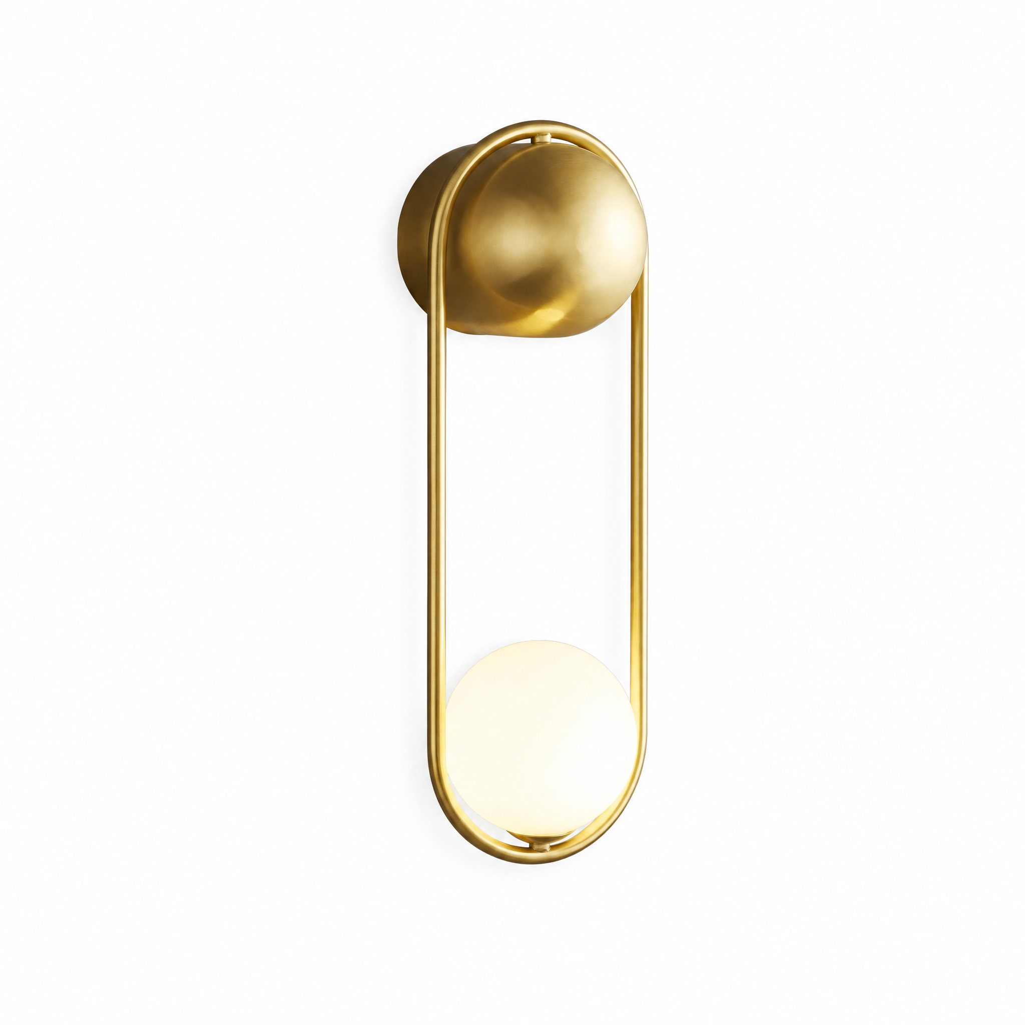 Quiete brass oval wall sconce Style B with glowing orb