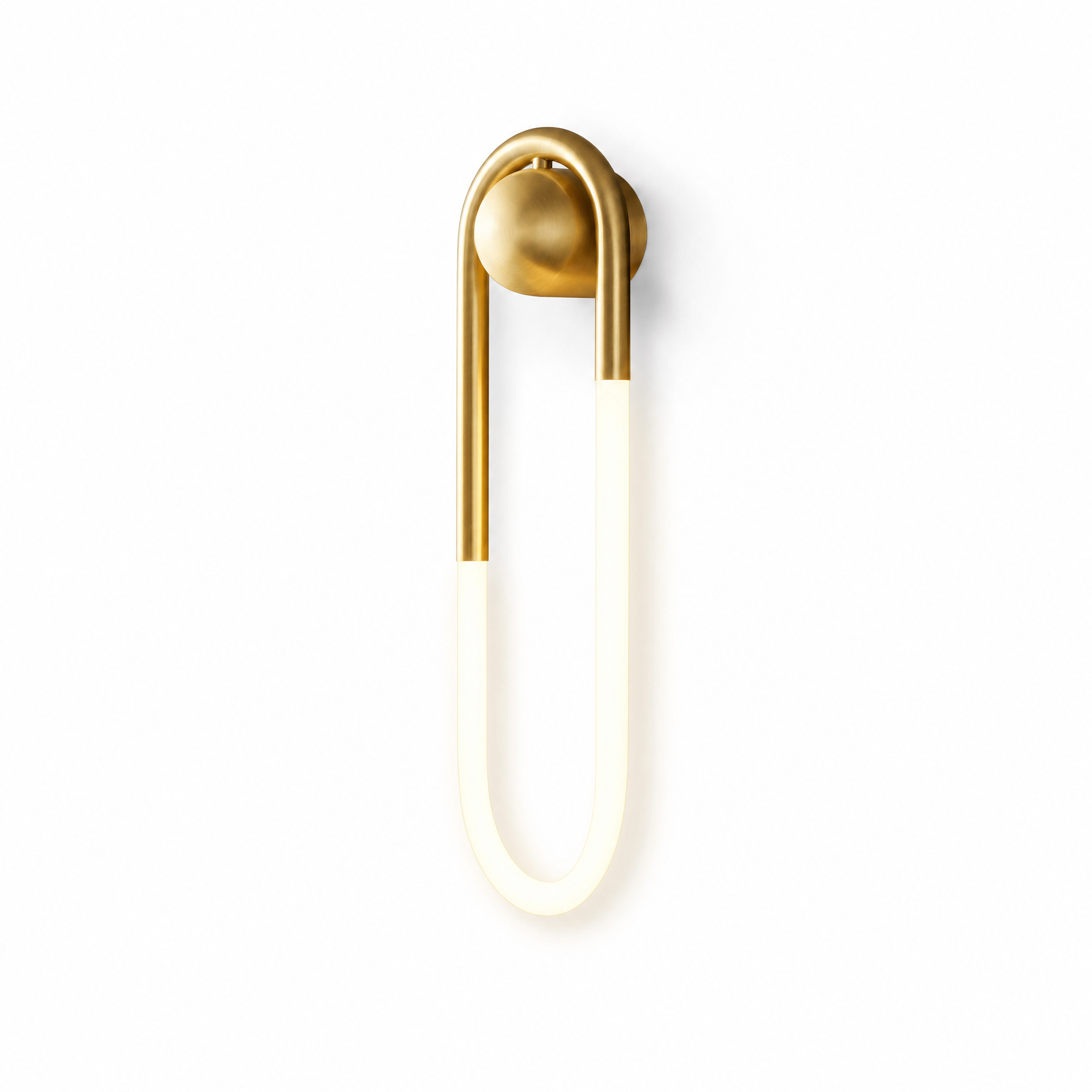 Quiete brass hook wall sconce Style C with glowing oval loop
