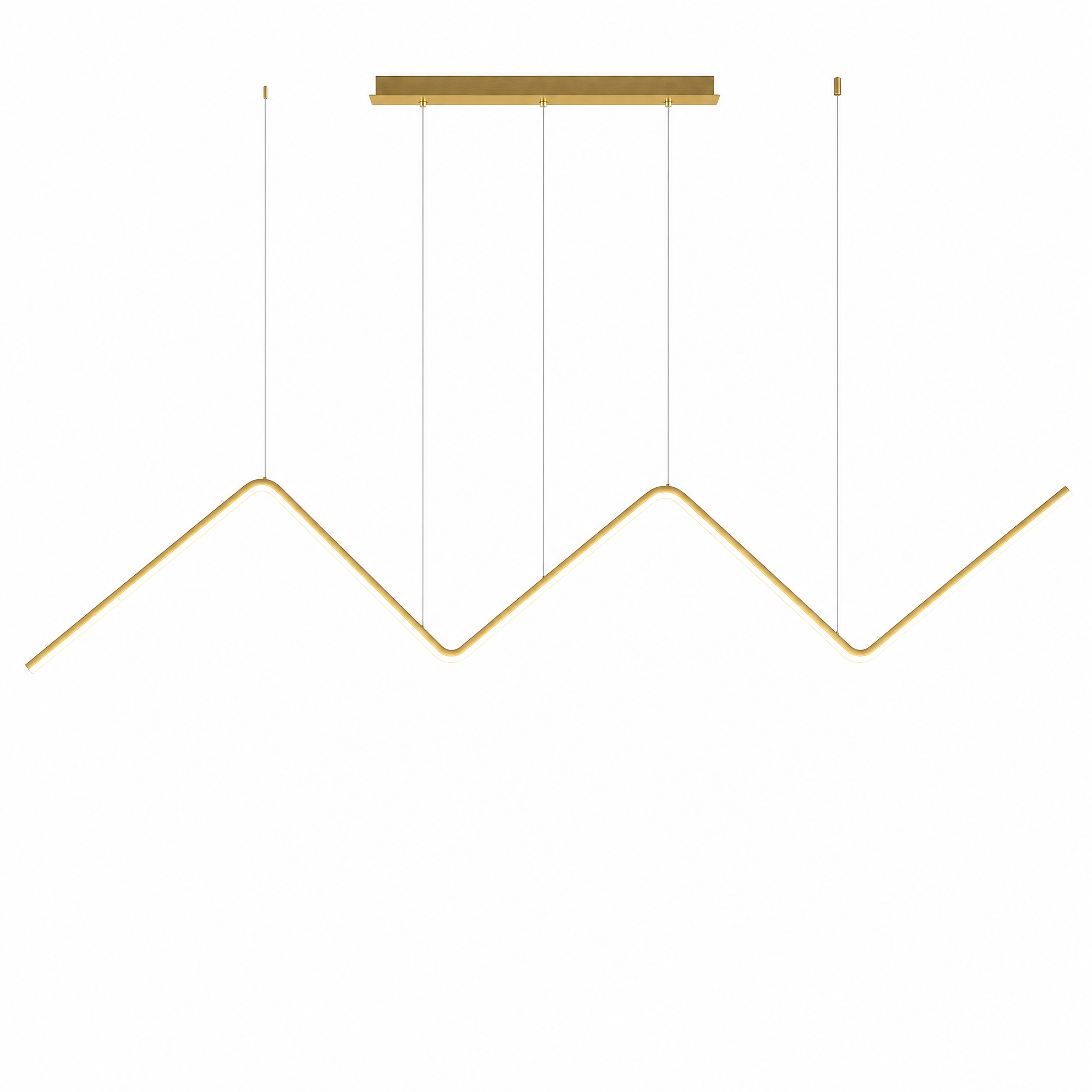 Lampo gold zigzag linear LED pendant 90cm, warm glow