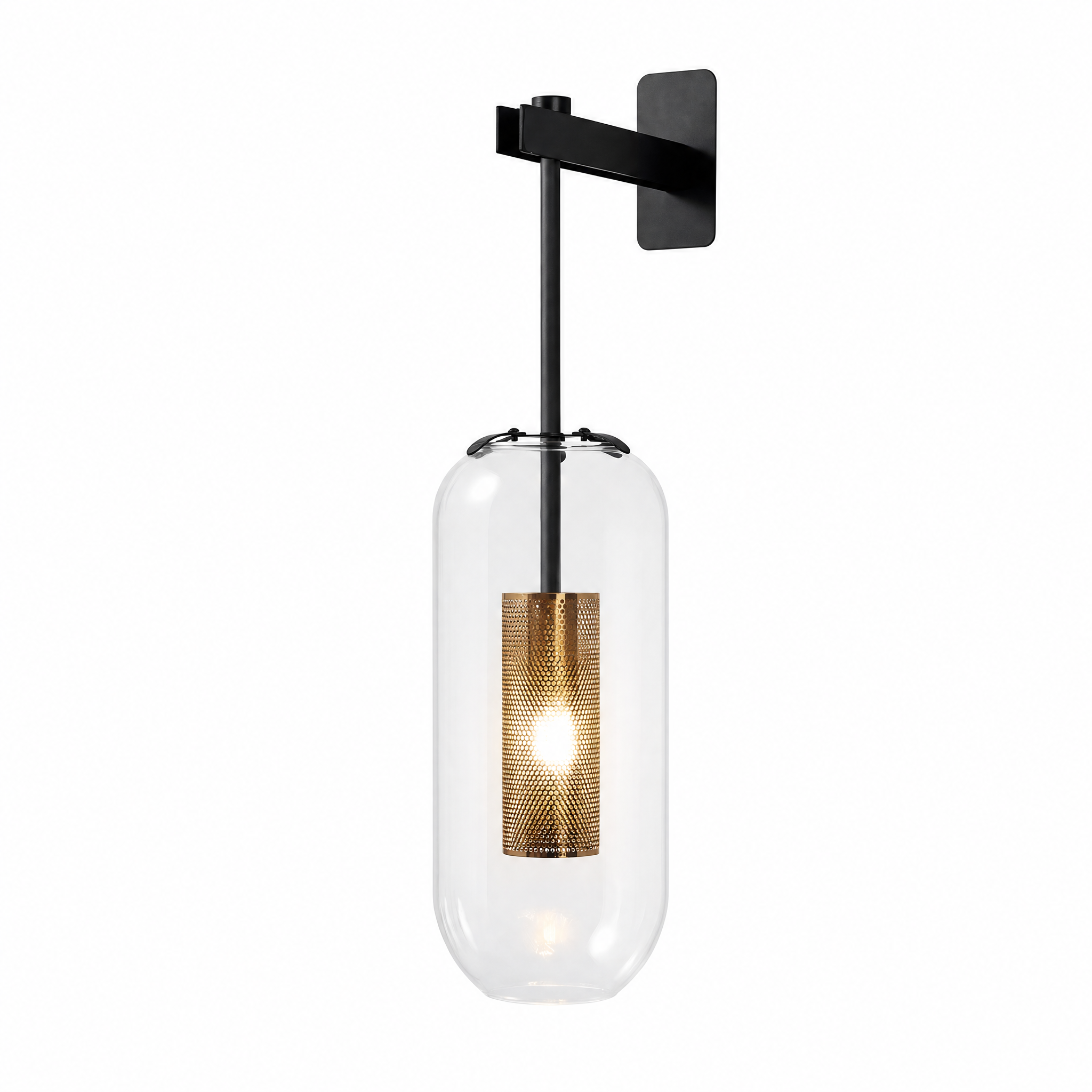 Vetro black clear glass capsule wall sconce with warm Edison glow