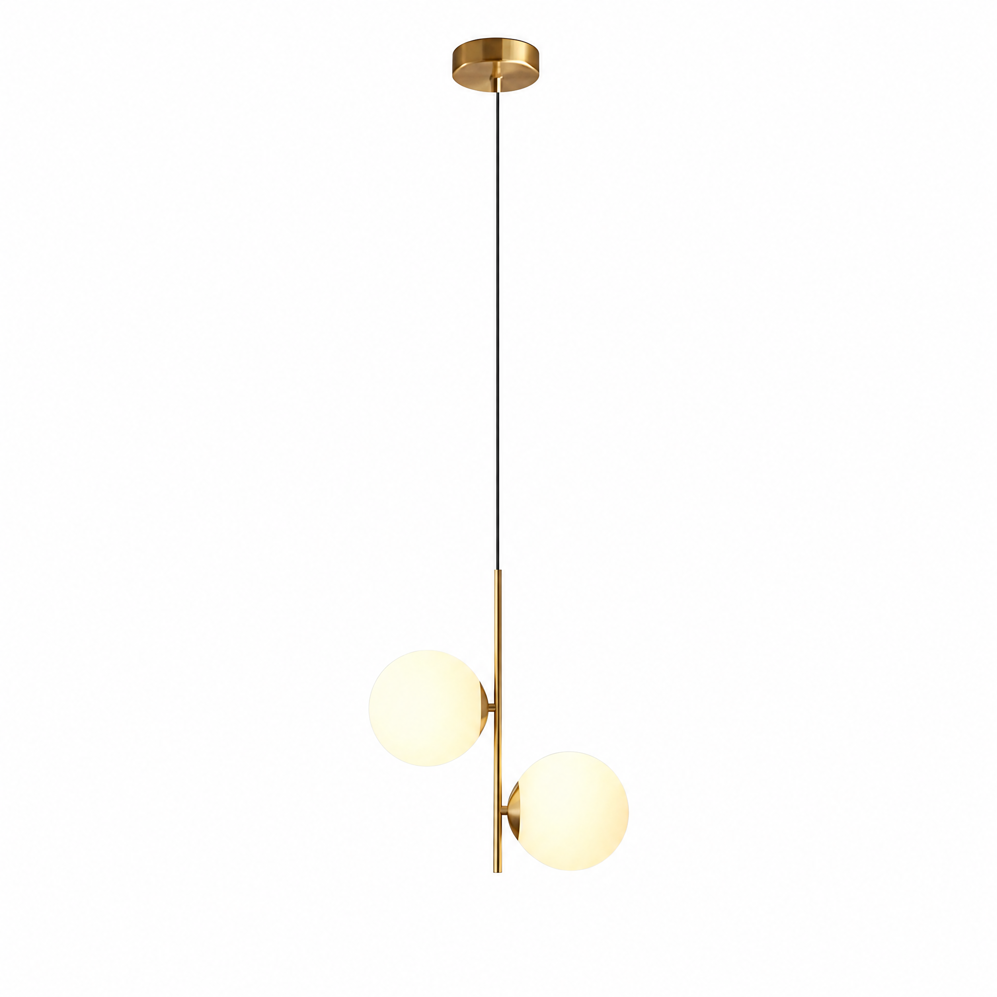 Brass Perla Opal Globe Pendant with two globes, warm white