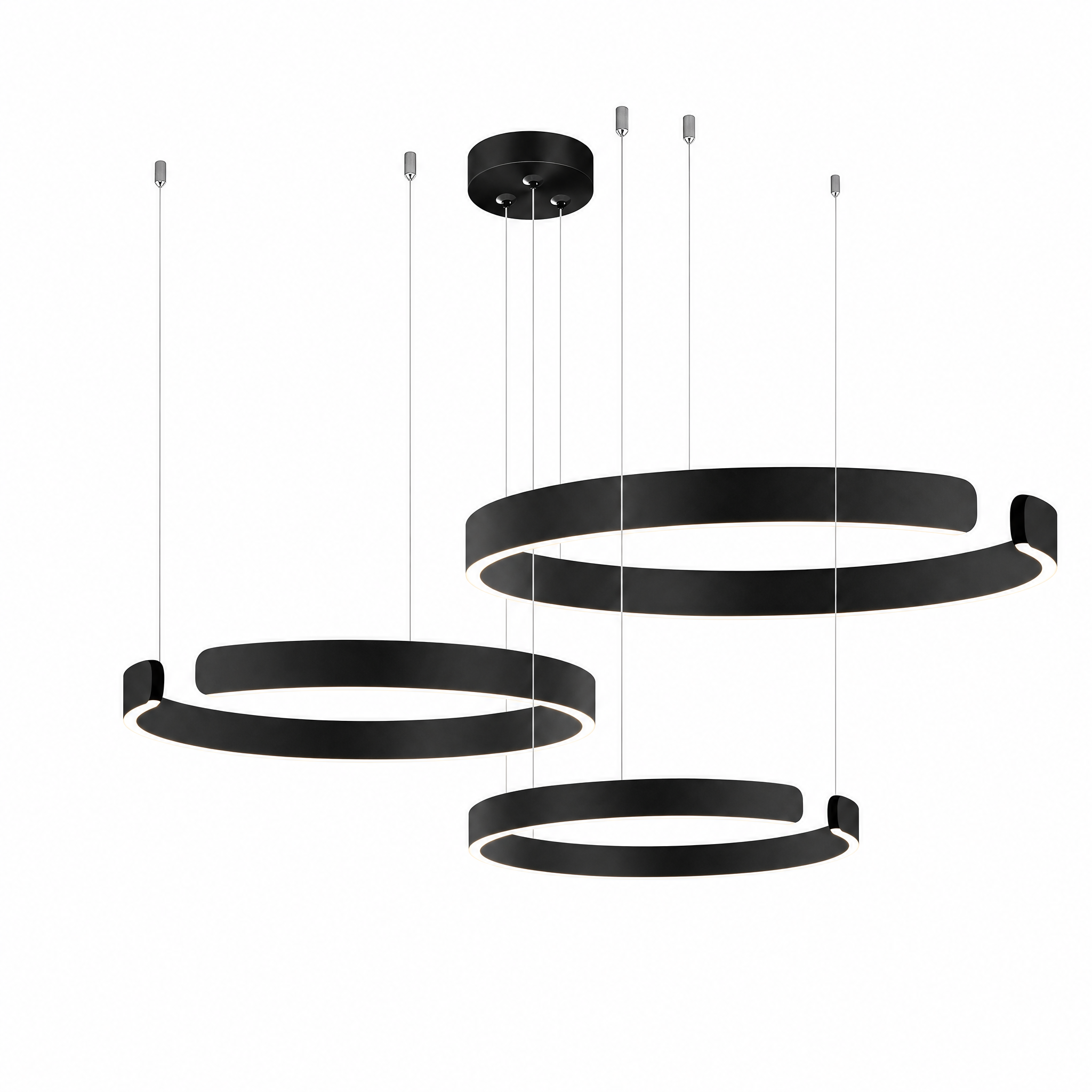Orbita LED Ring Chandelier in black, three rings
