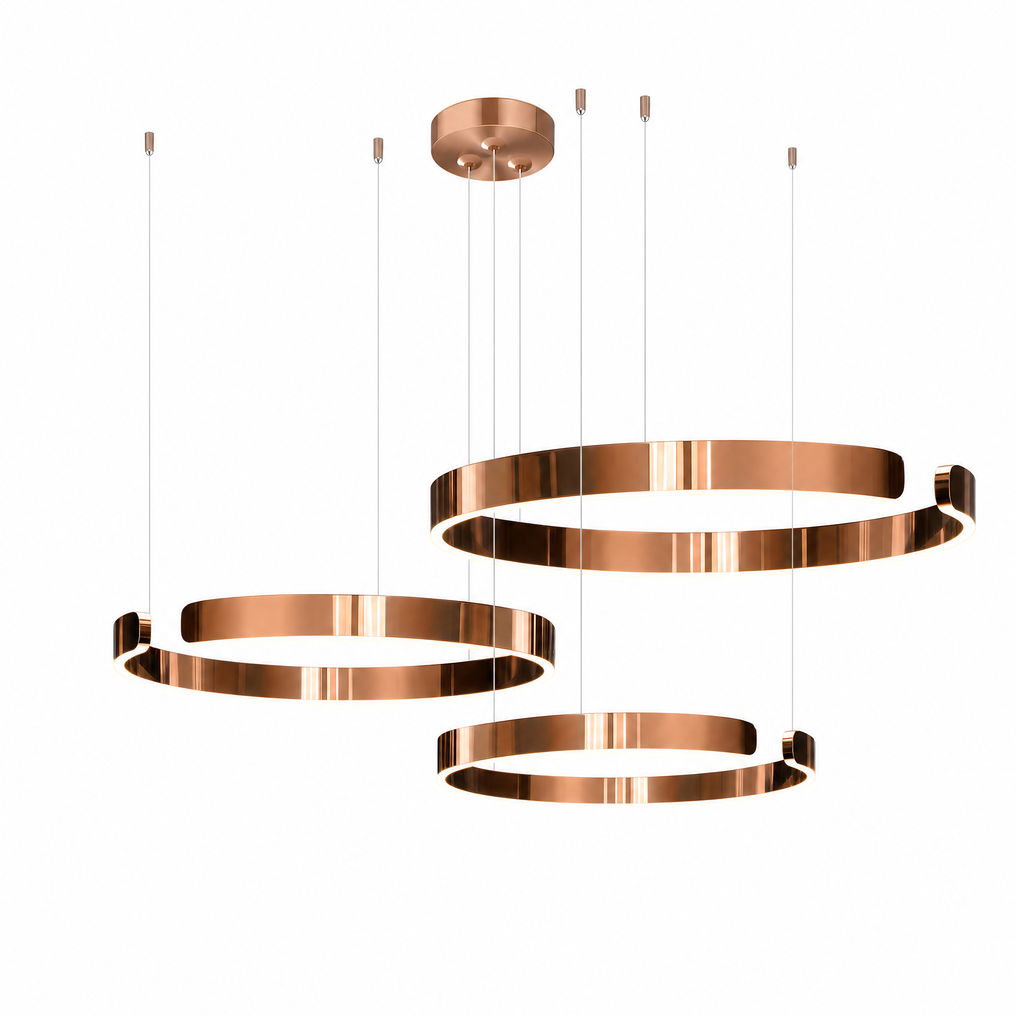Orbita LED Ring Chandelier in polished rose gold, three rings