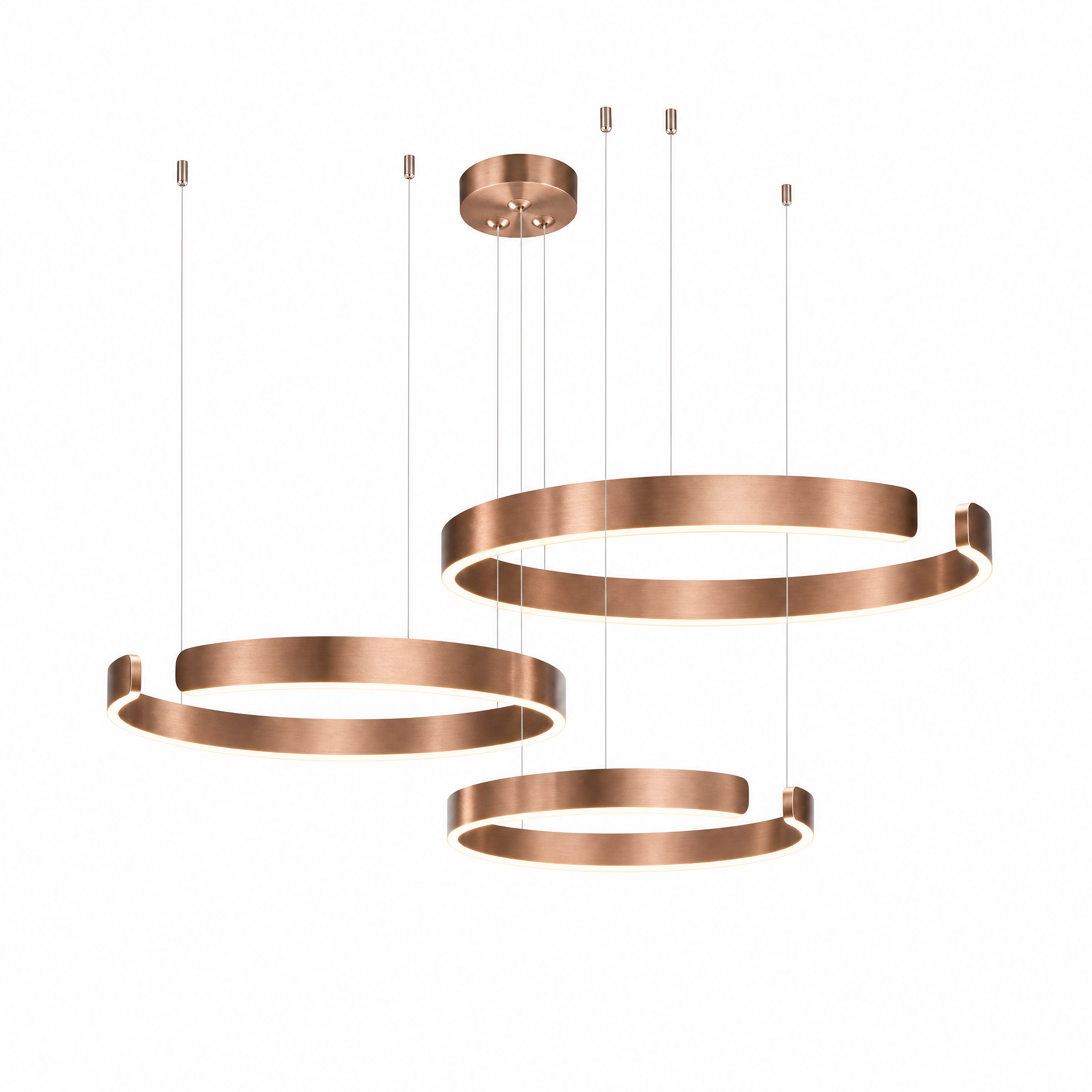 Orbita LED Ring Chandelier in brushed rose gold, three rings