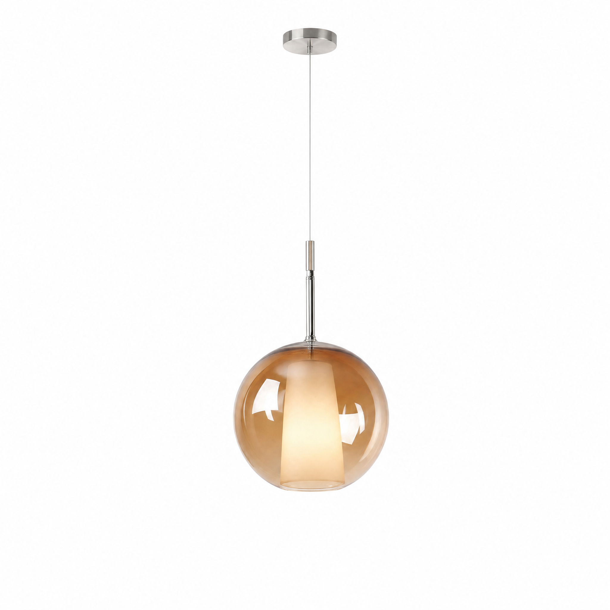 Luna Glass Globe Pendant in cognac glass, warm glow