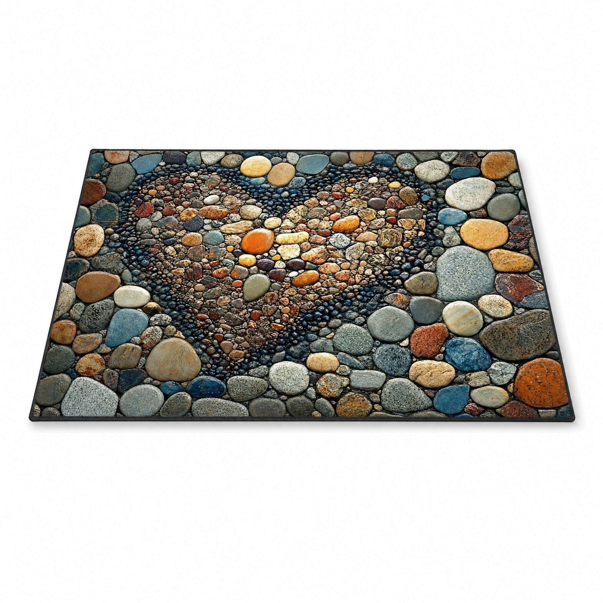 Riviera Stone Bath Mat Heart Black design on white background