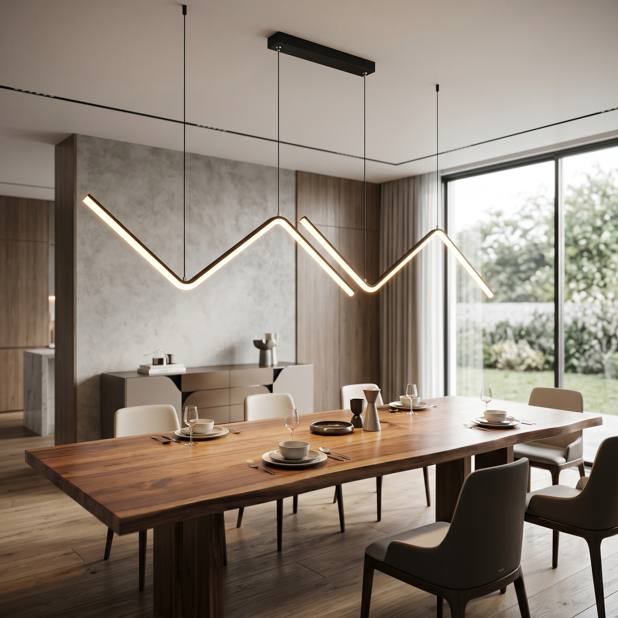 Lampo black zigzag pendant over a dining table