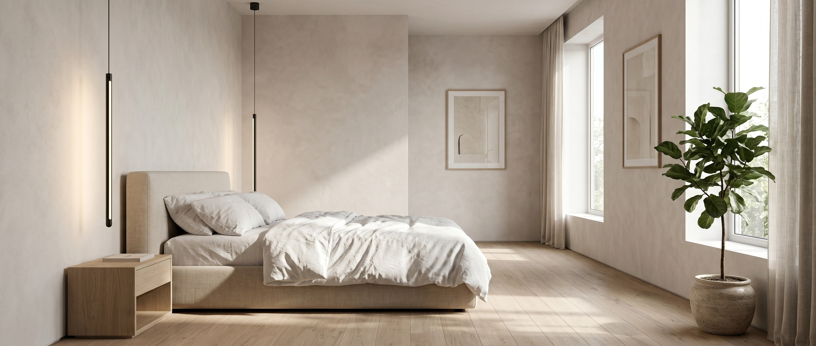 Aisle Slim Linear LED Pendant banner in a bright modern bedroom
