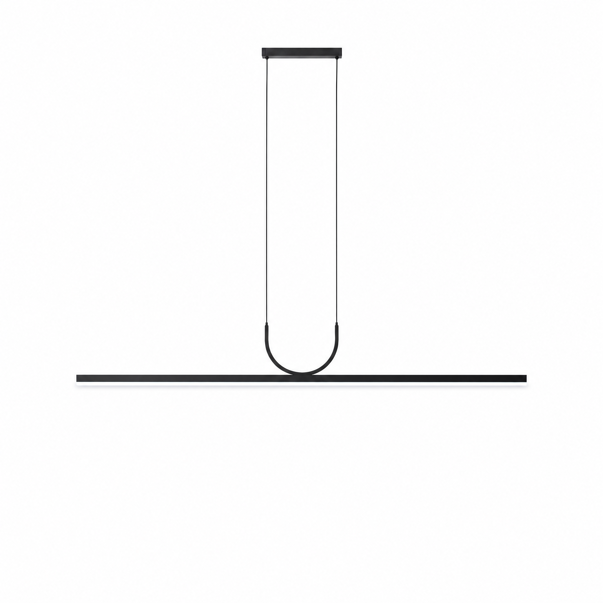 Orizzonte Linear LED Pendant in black with cool white 6000K light on a white background