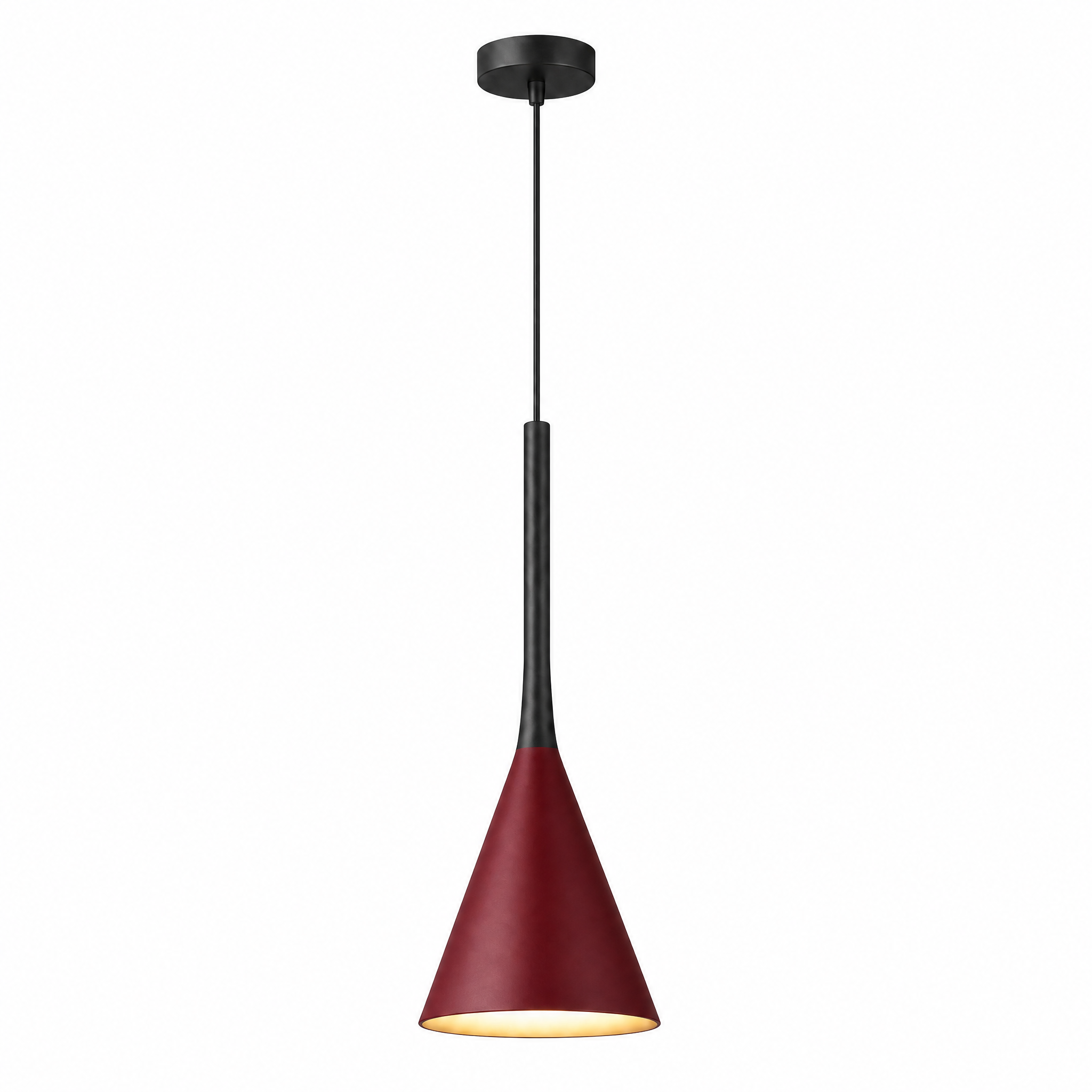 Calla Cone Pendant Light in burgundy on a white background