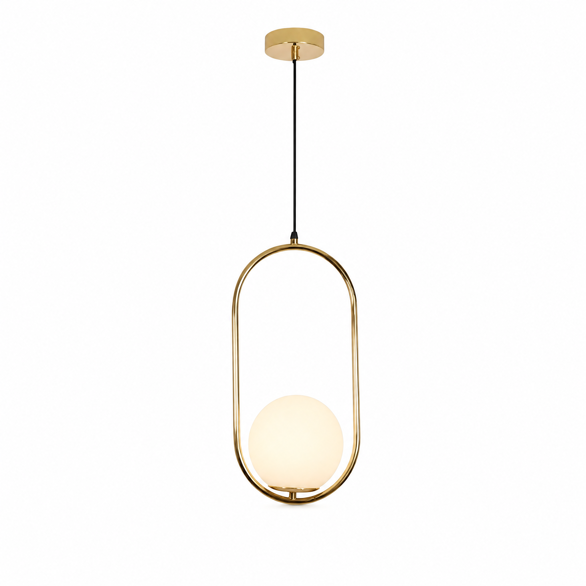 Sfera Glass Globe Pendant Style C — brass rounded-oval frame, single globe