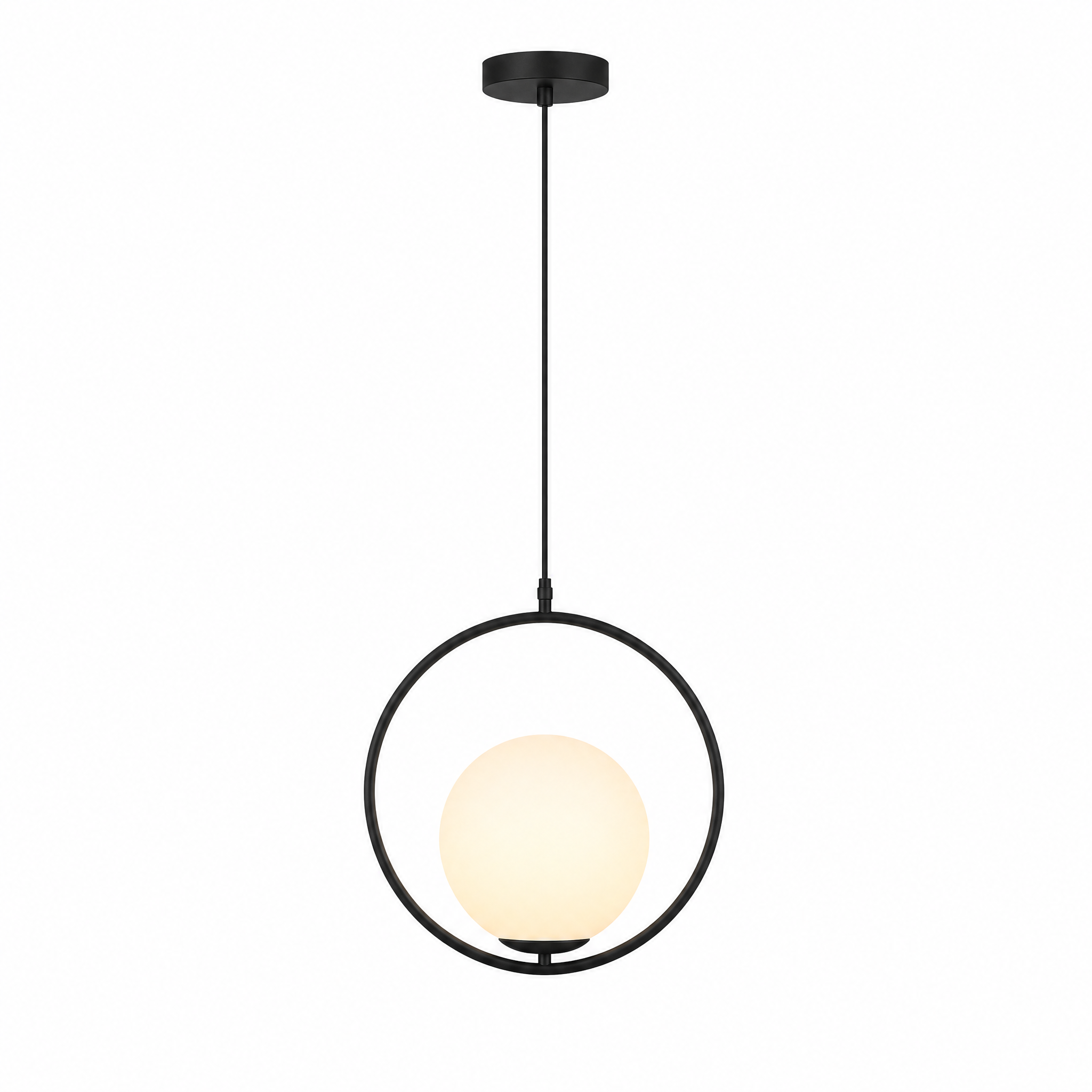 Sfera Glass Globe Pendant — matte black ring finish