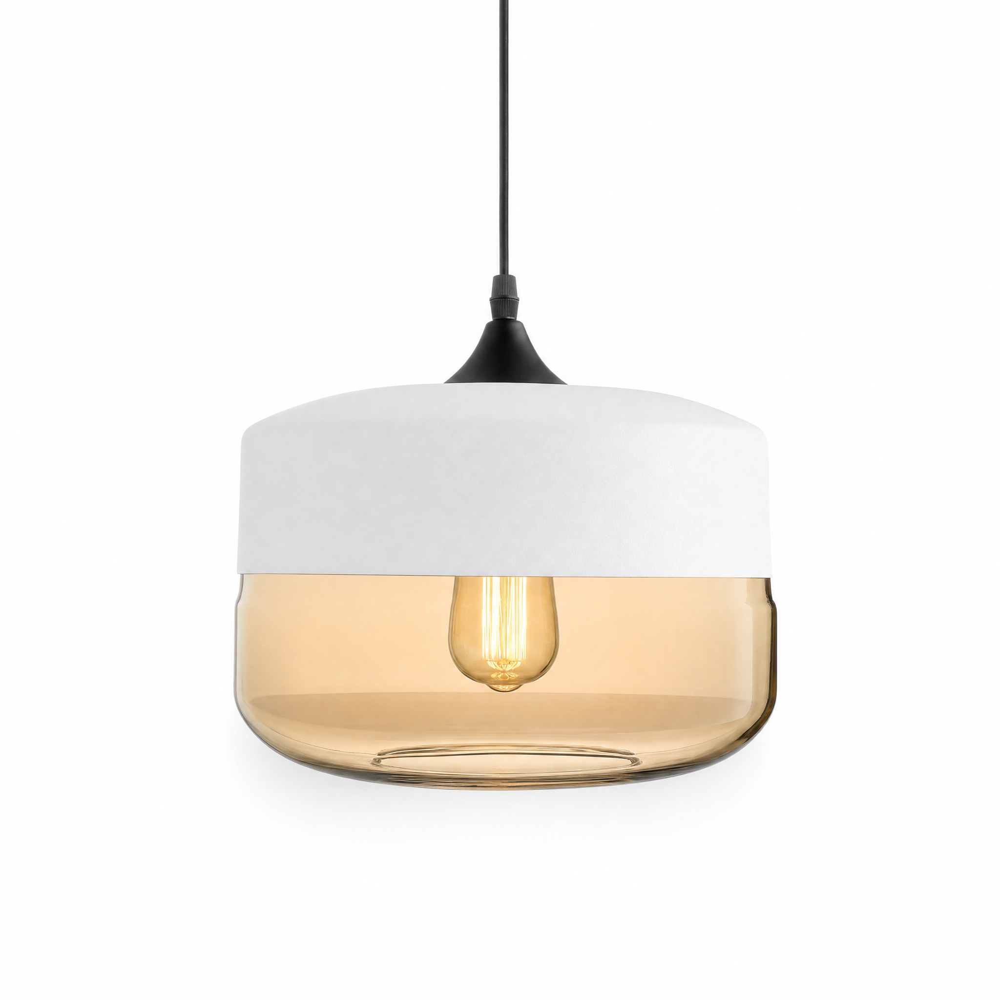 Ambra Art-Glass Pendant Nordic I drum — white cap, amber glass