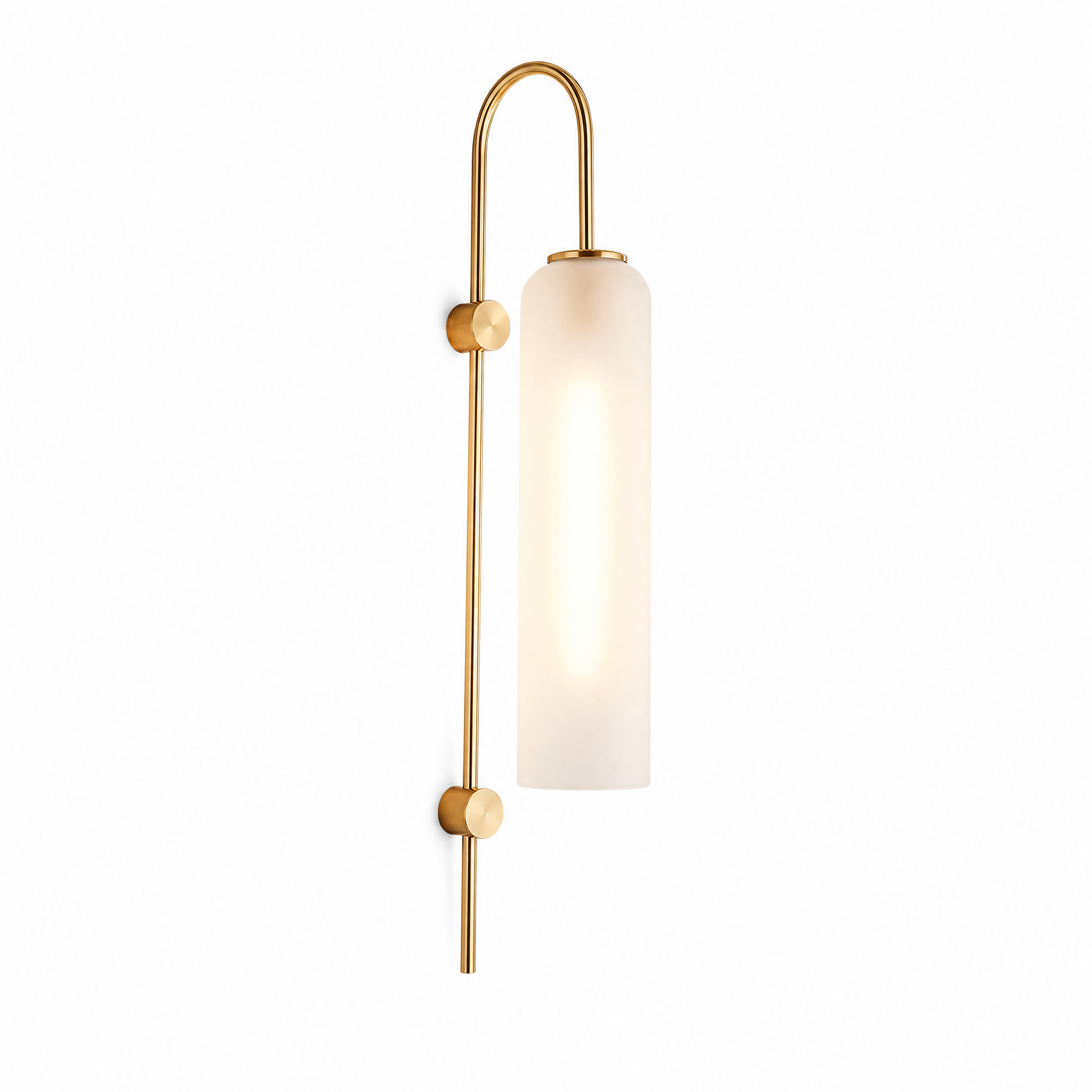 Frosted glass swan-neck wall light with brass arm