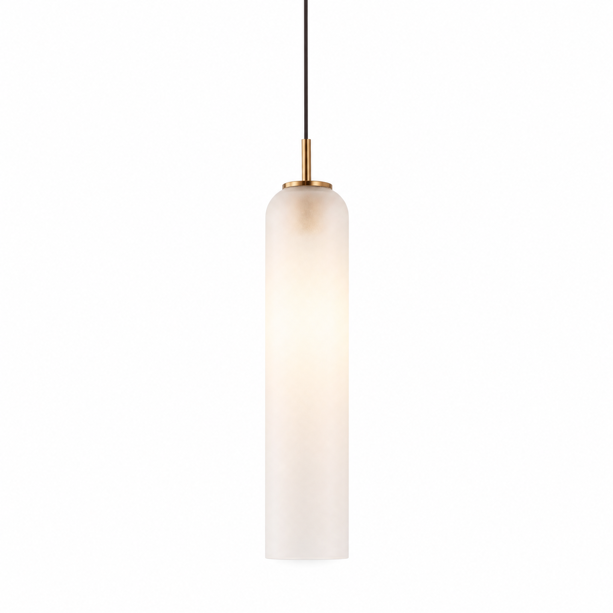 Frosted glass cylinder pendant light with brass cap