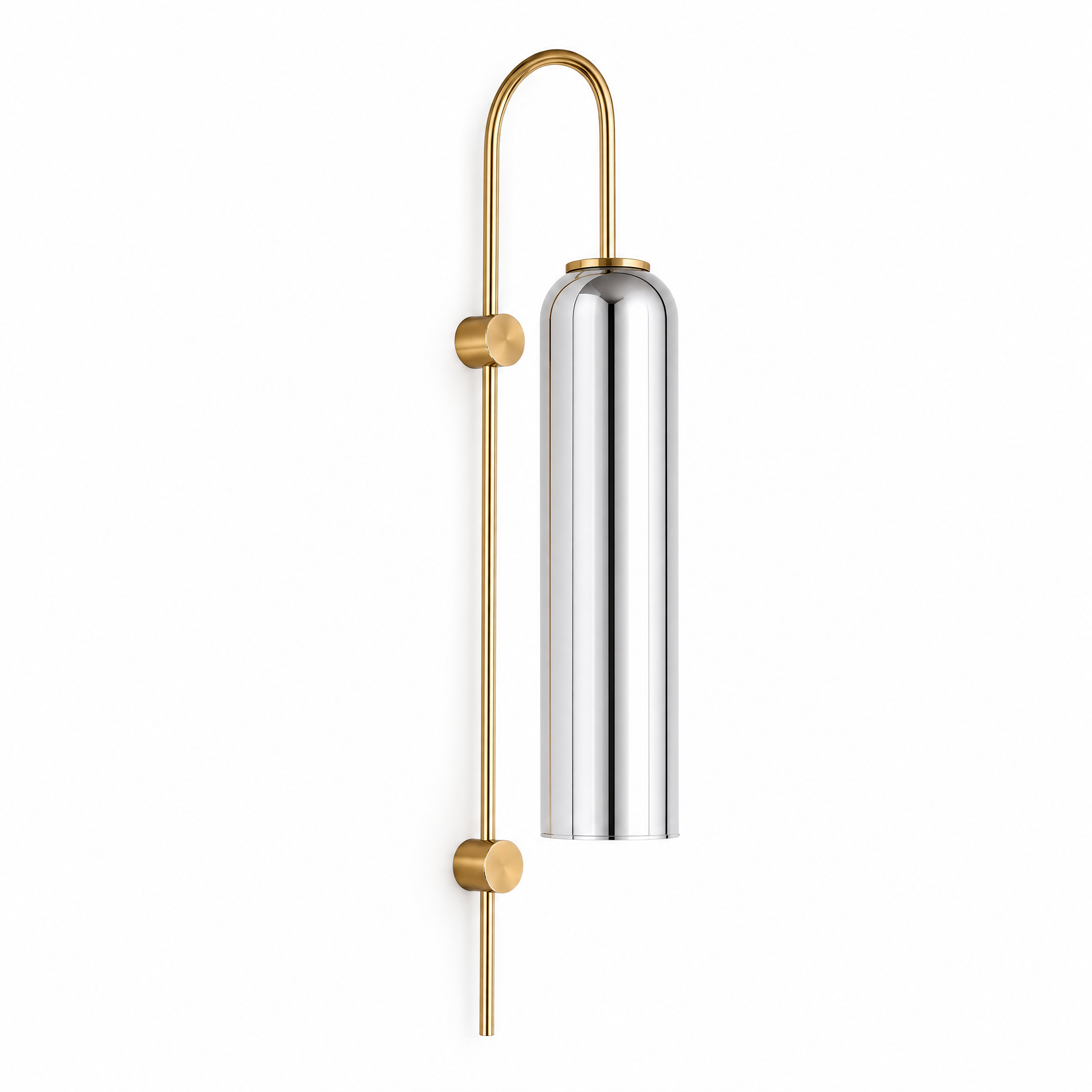Chrome glass swan-neck wall light with brass arm