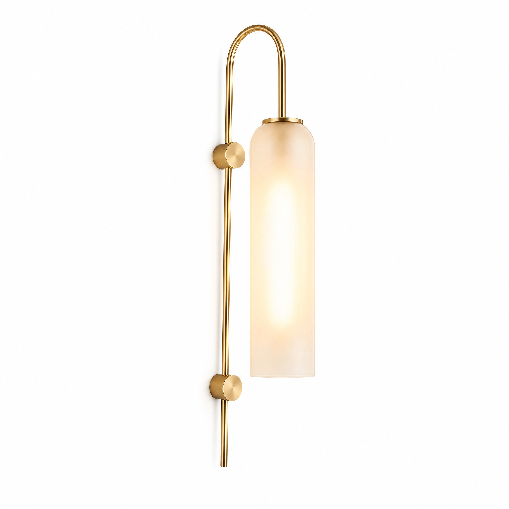 Amber glass swan-neck wall light with brass arm