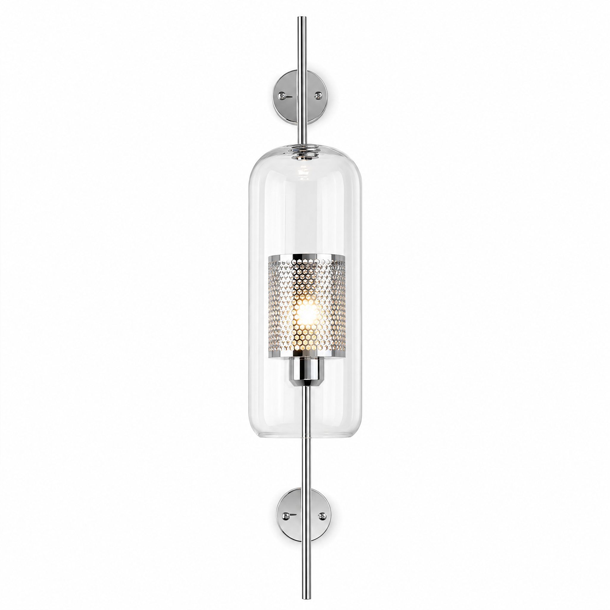 Alba Glass Wall Light - Style B cylinder, chrome - studio
