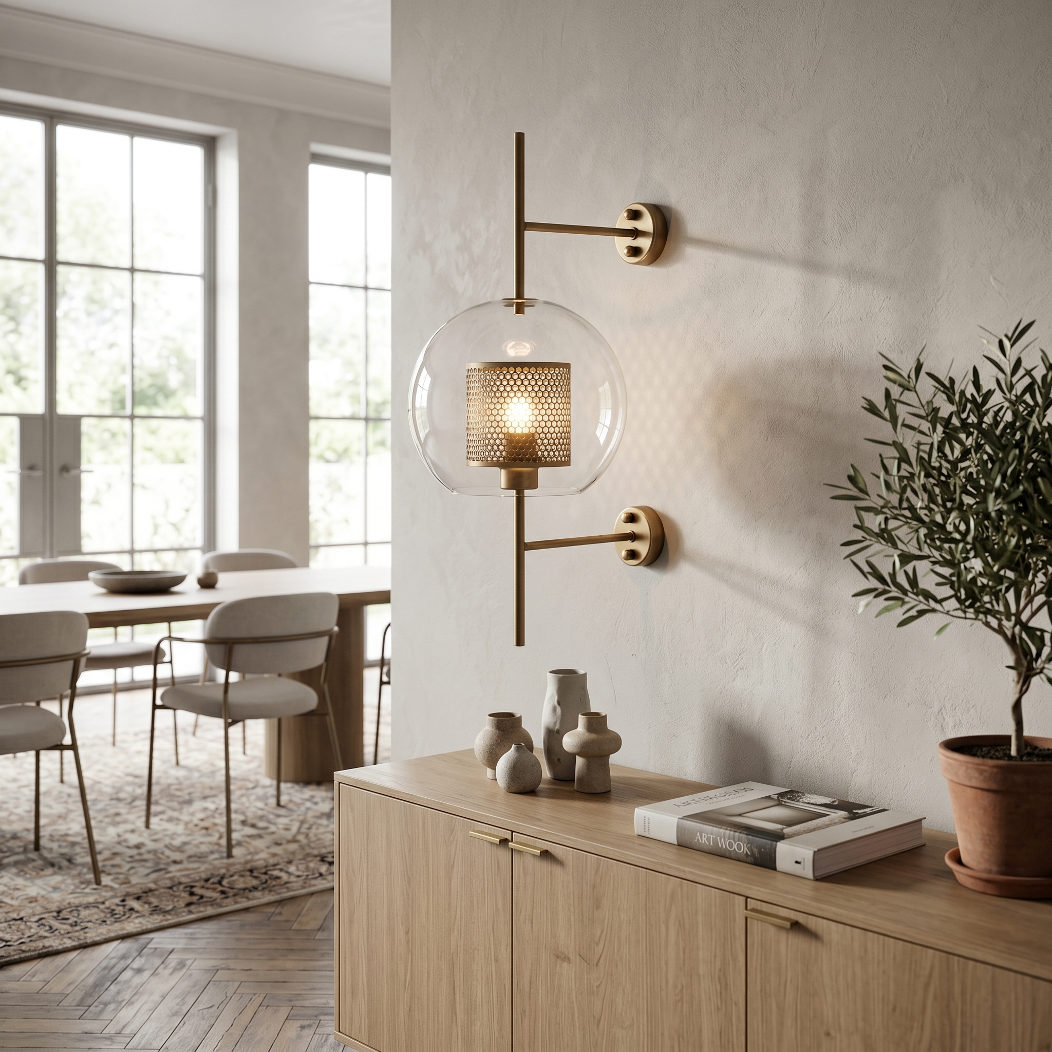 Alba Glass Wall Light - bronze globe beside dining sideboard