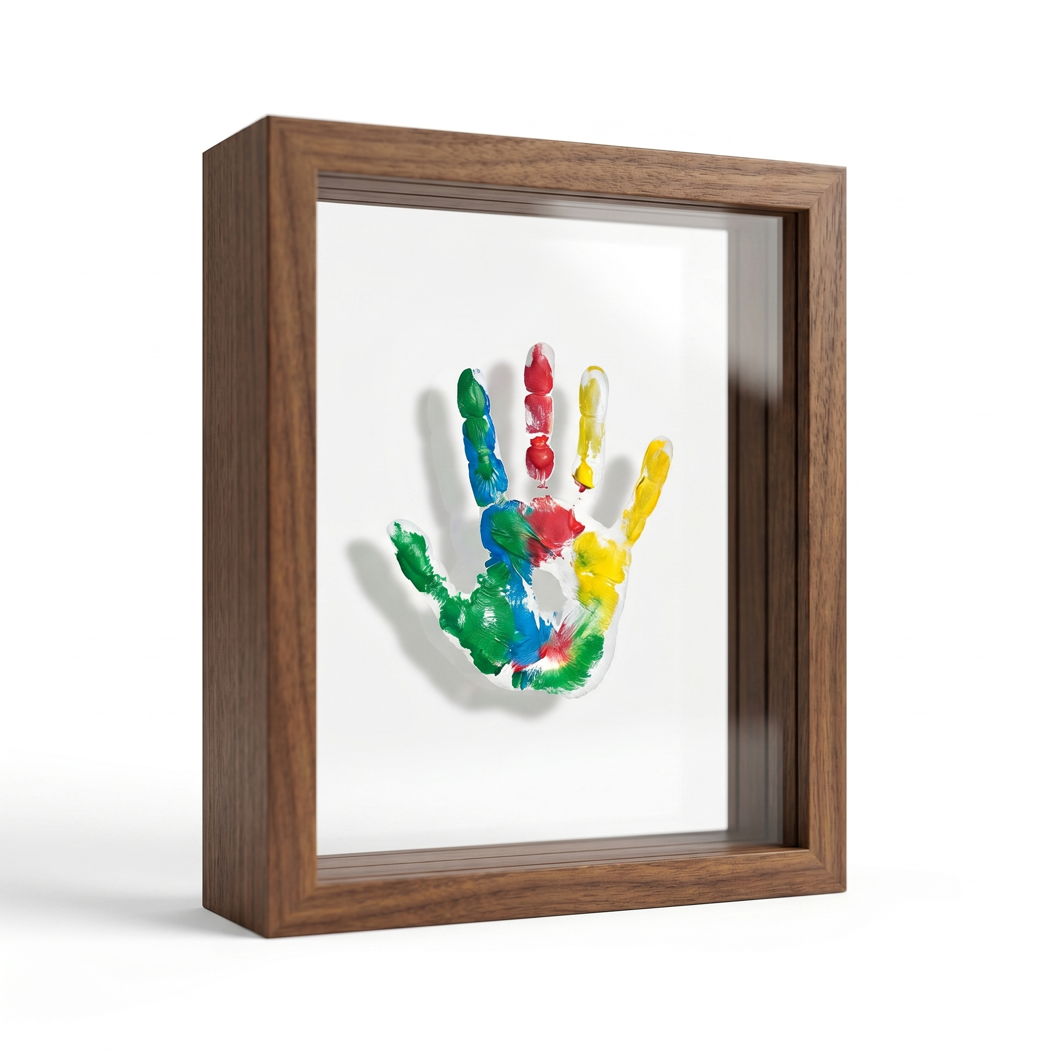 Brown wood baby handprint keepsake frame