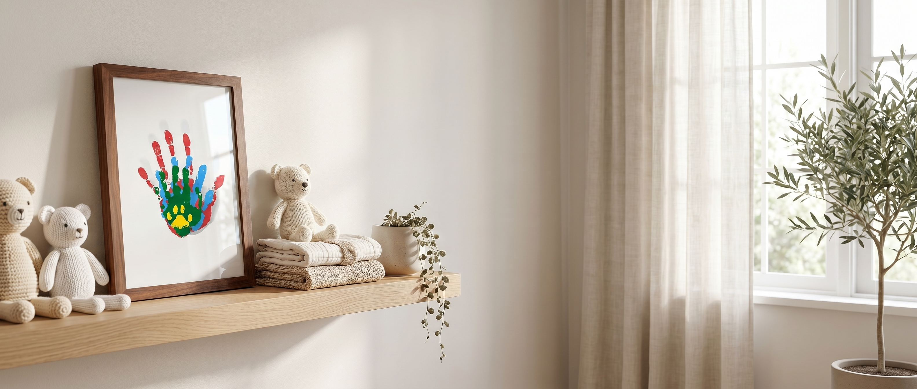 Impronta baby handprint keepsake frame on a nursery shelf