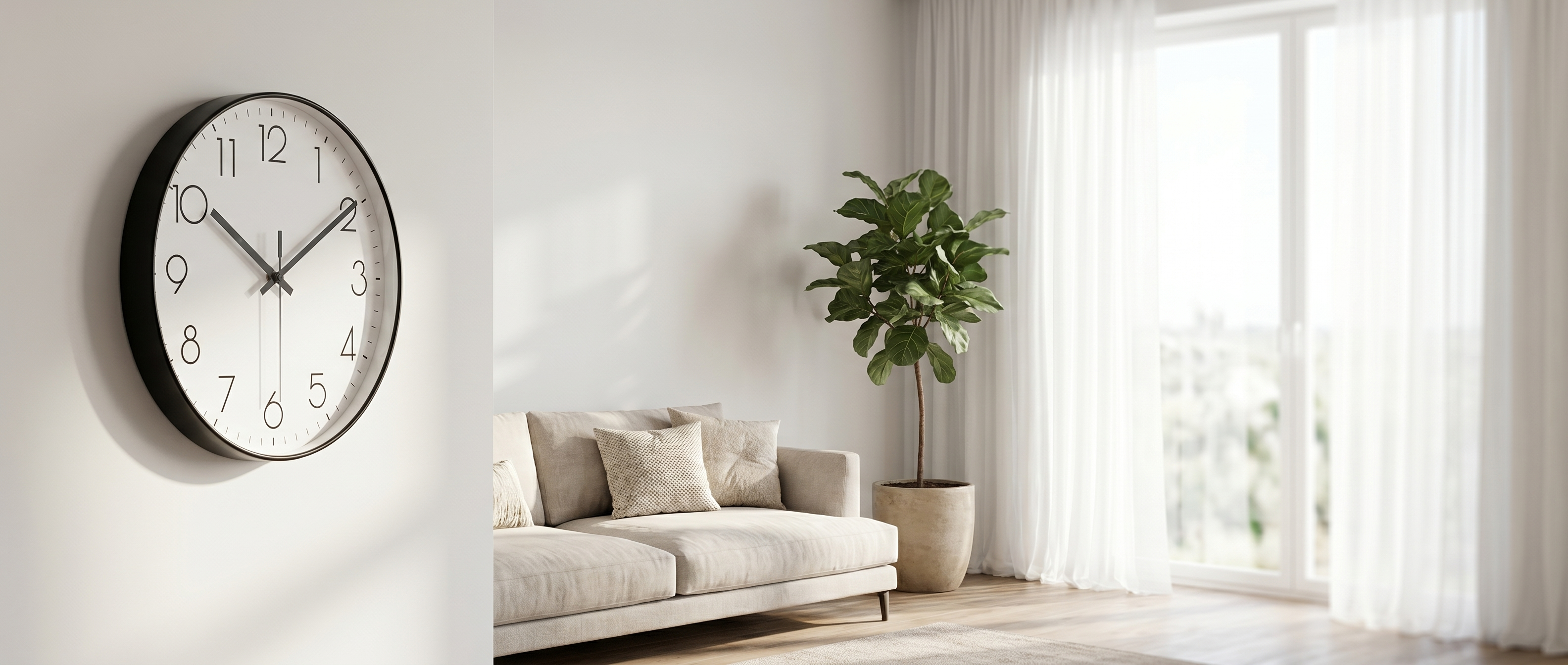 Calma Nordic wall clock in a bright living room