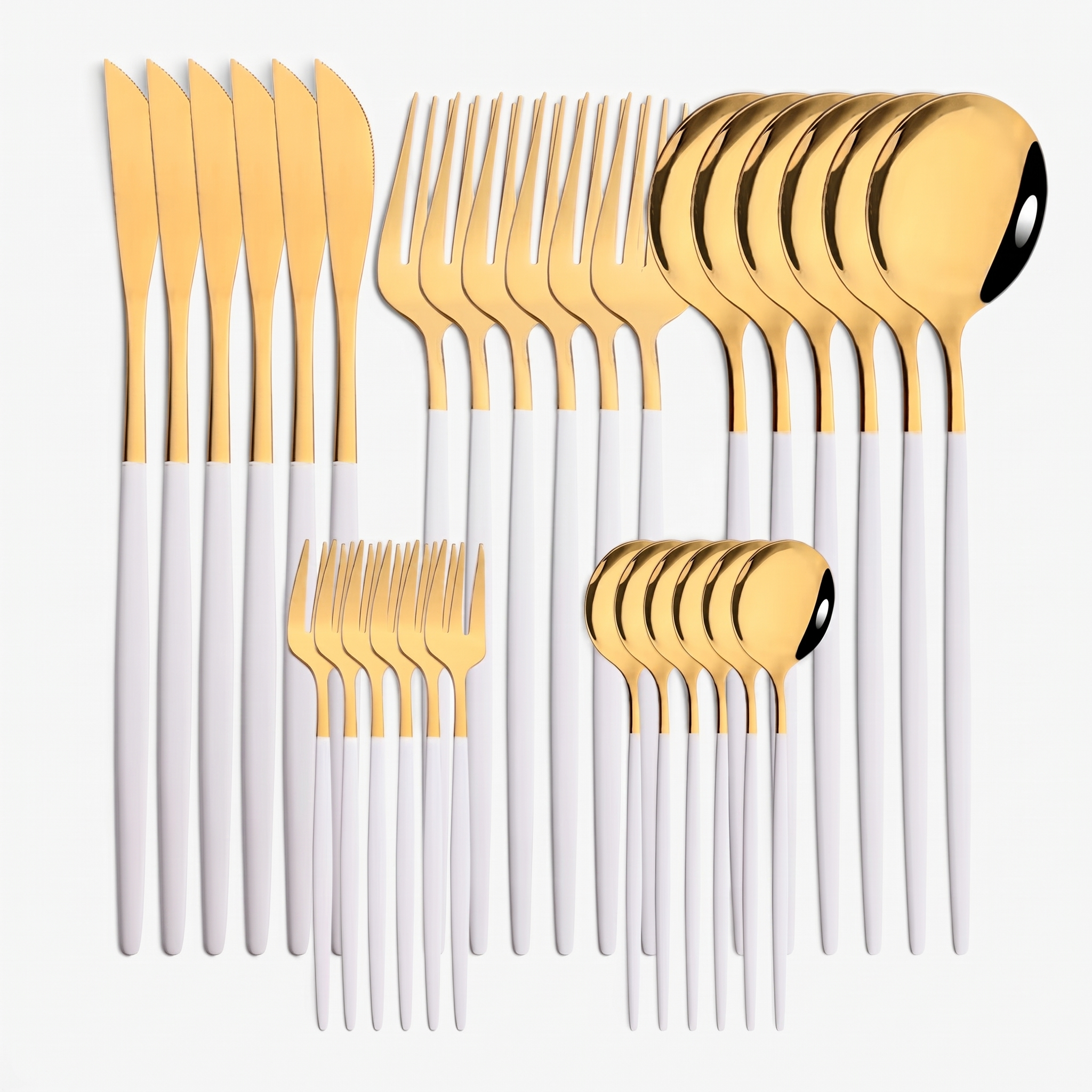 Aurelia white and gold cutlery set, 30 pieces on white background