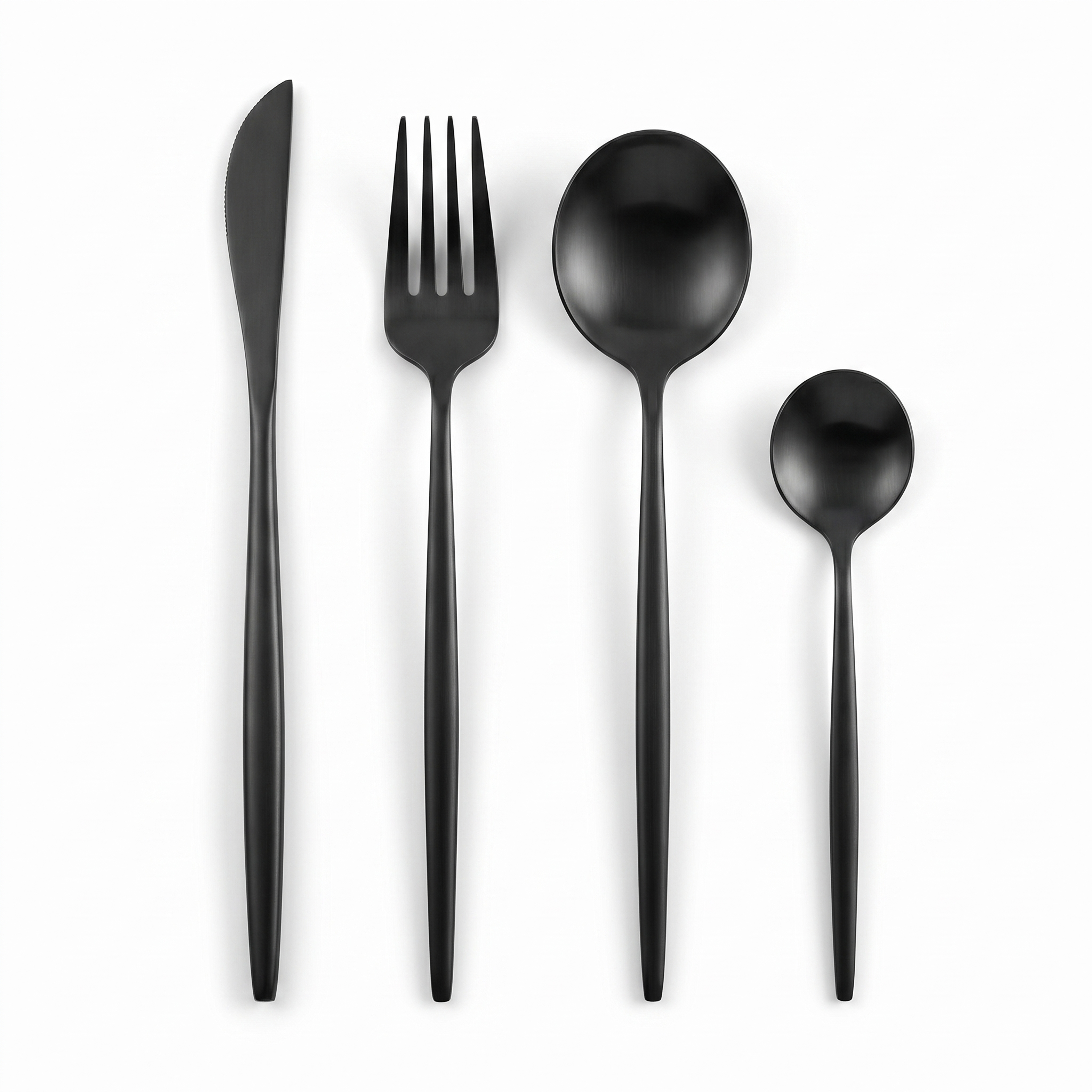 Onice matte black place setting - knife, fork, dinner spoon and teaspoon