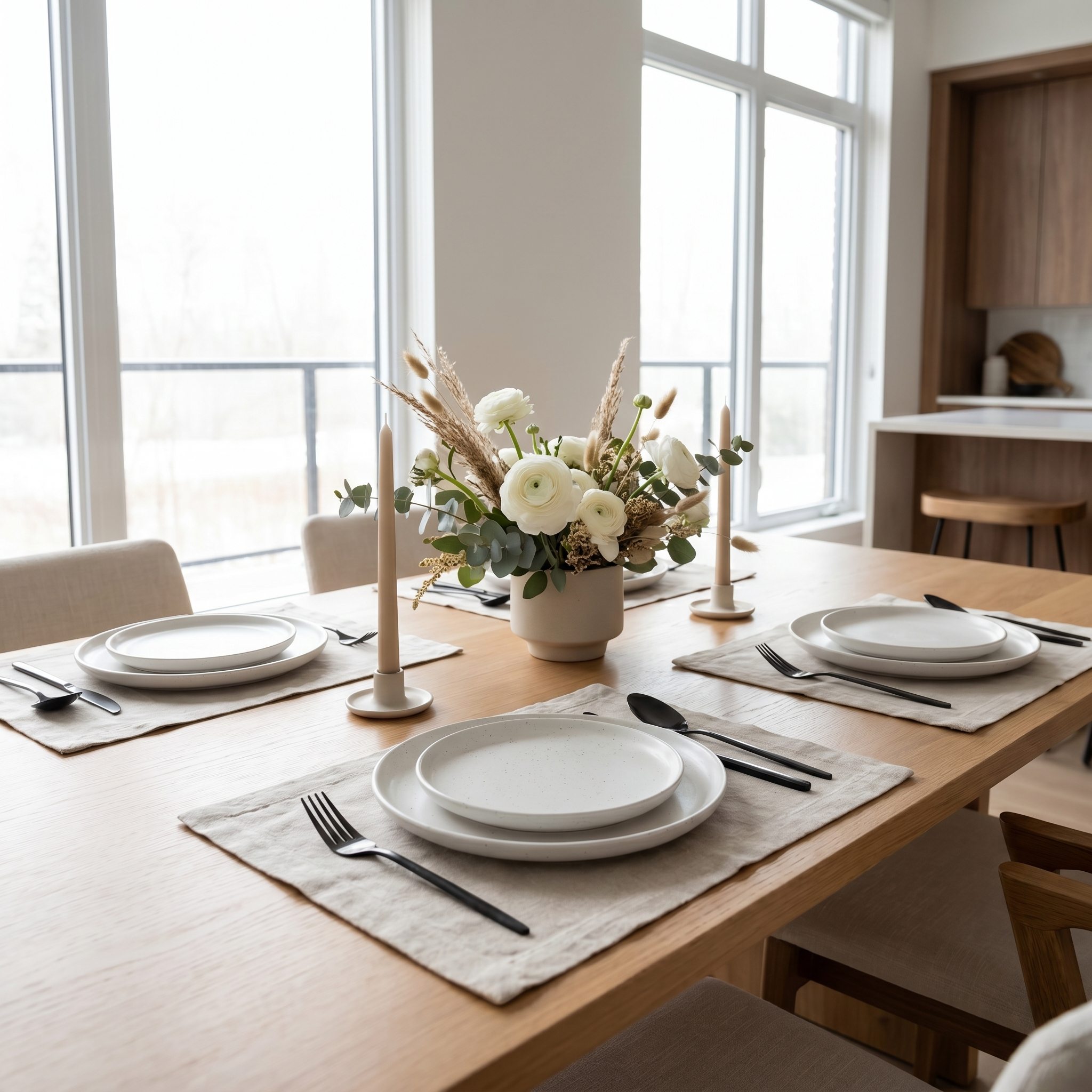 Modern dining table set with Onice matte black flatware