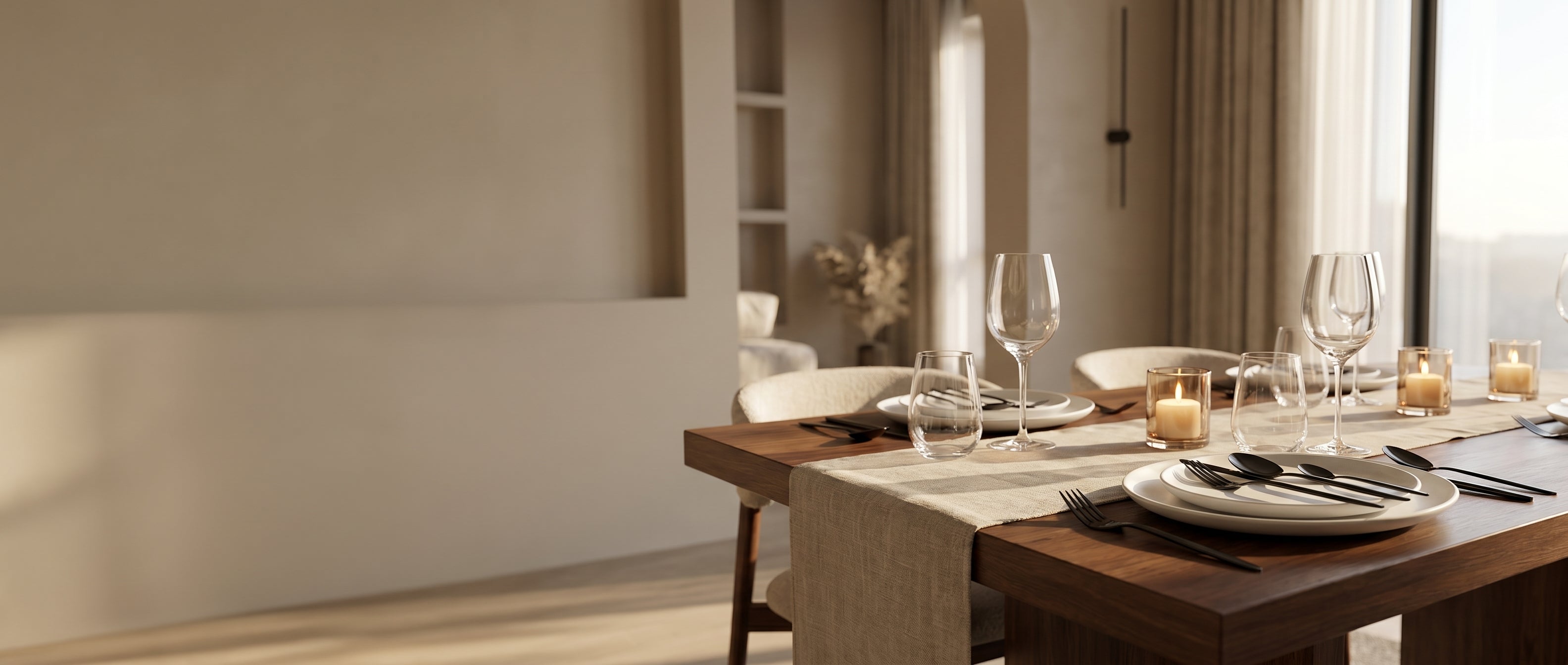 Onice matte black flatware on an elegantly set modern dining table