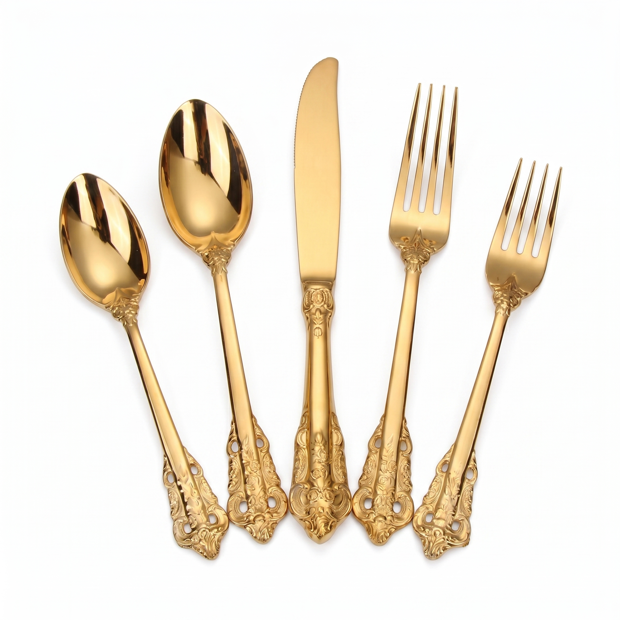 Regina Baroque gold flatware set ornate scrollwork handles