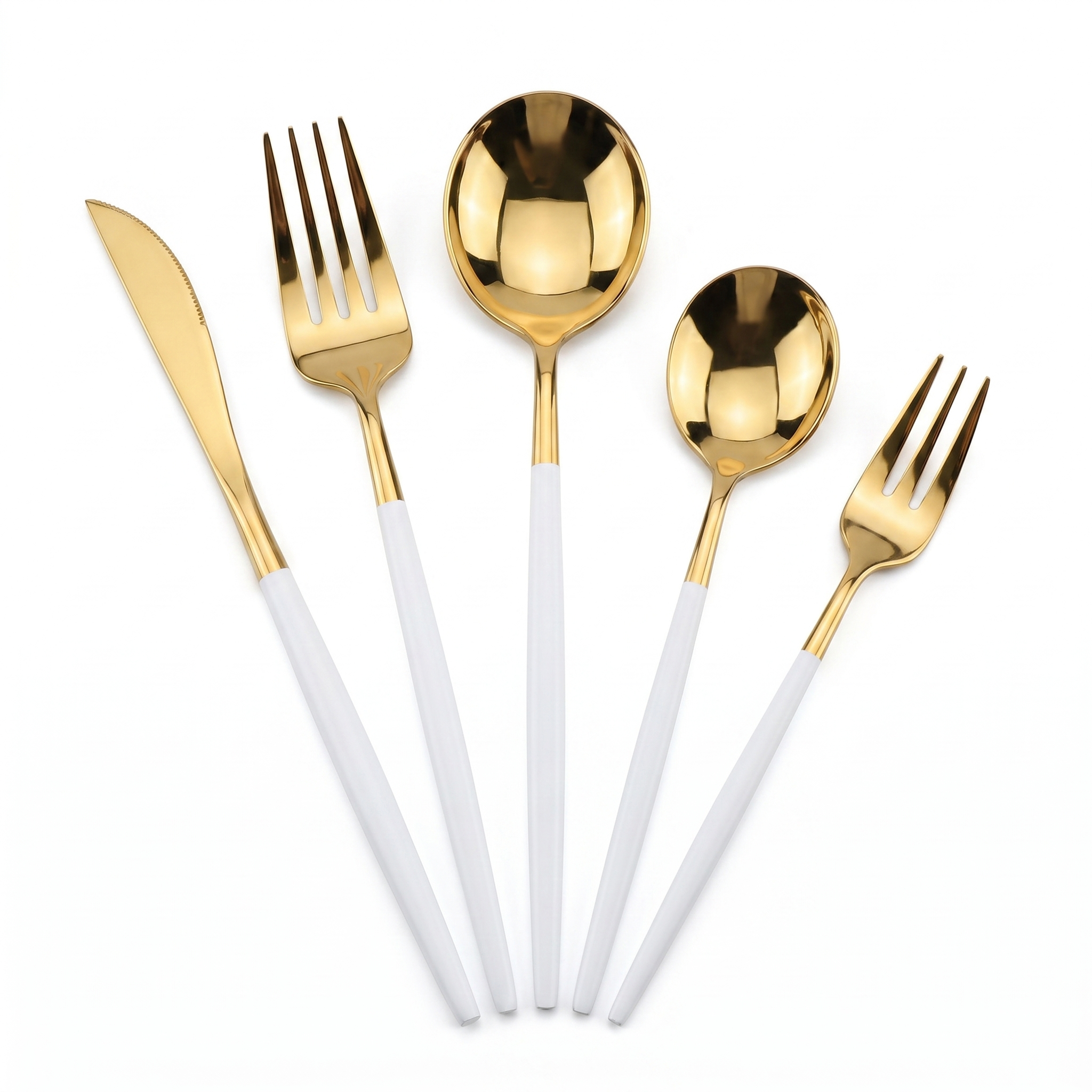 Aria two-tone gold cutlery set white handles flatware