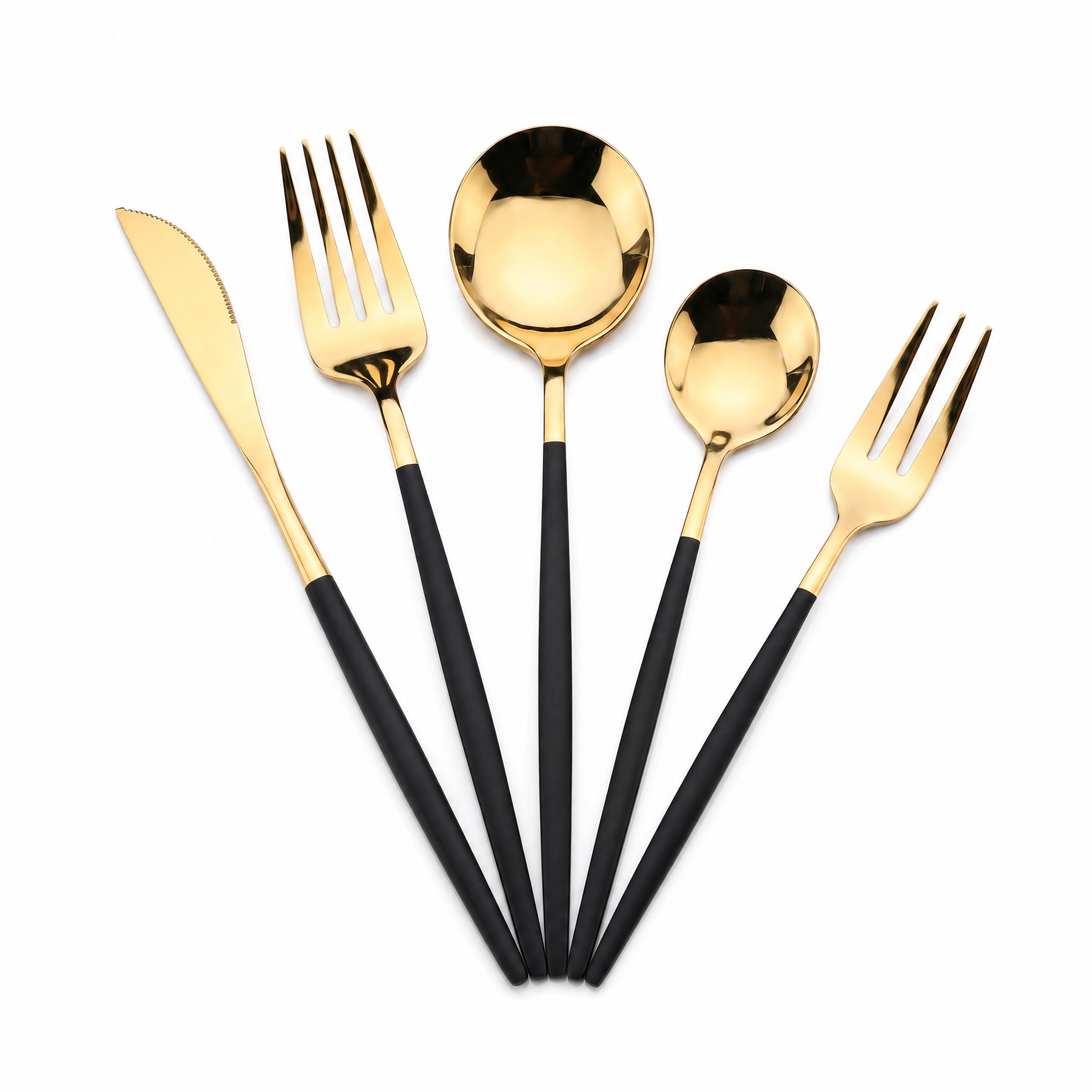 Aria two-tone gold cutlery set black handles 30 piece flatware