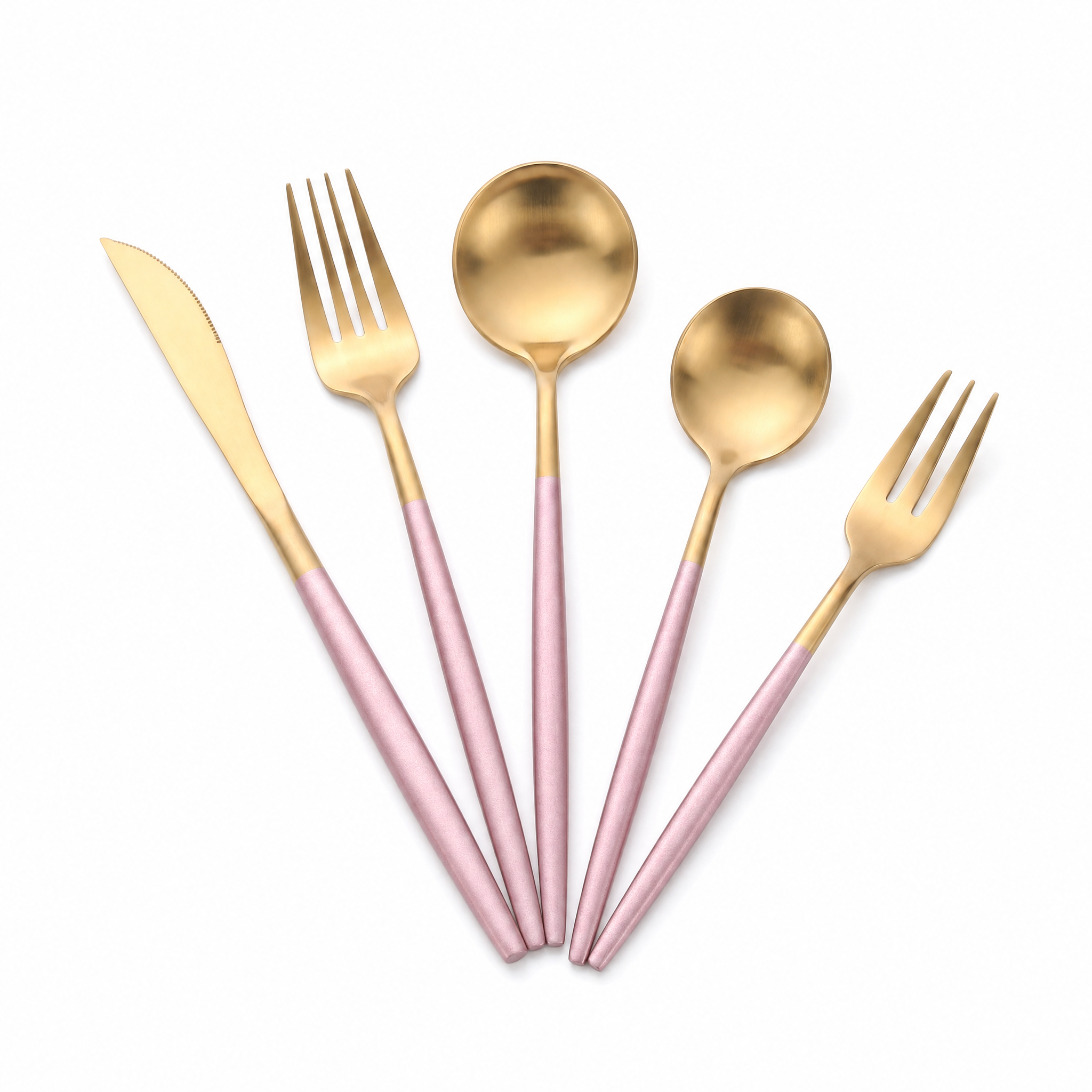 Aria two-tone gold cutlery set blush pink handles flatware