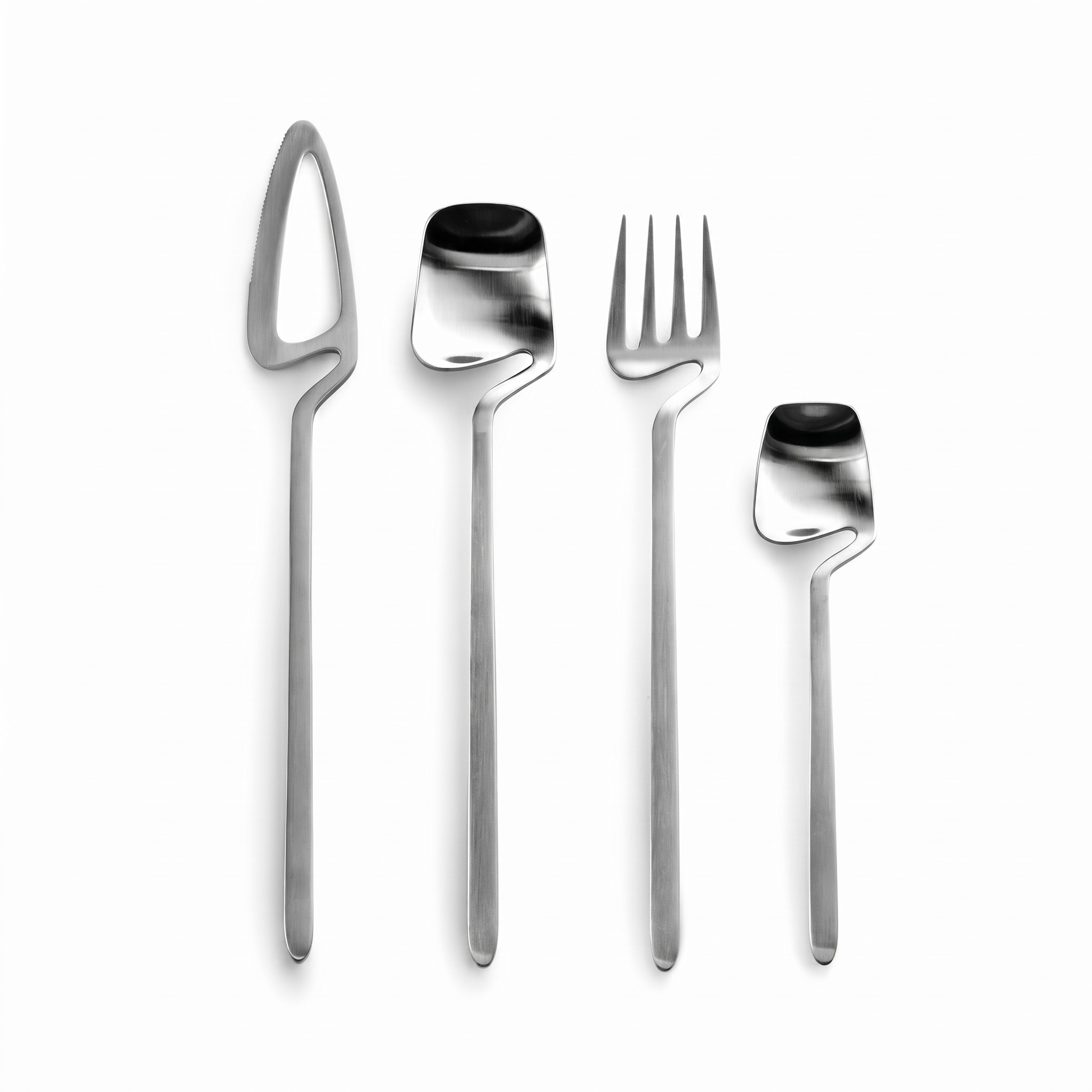 Linea sculptural skeleton cutlery set silver stainless steel