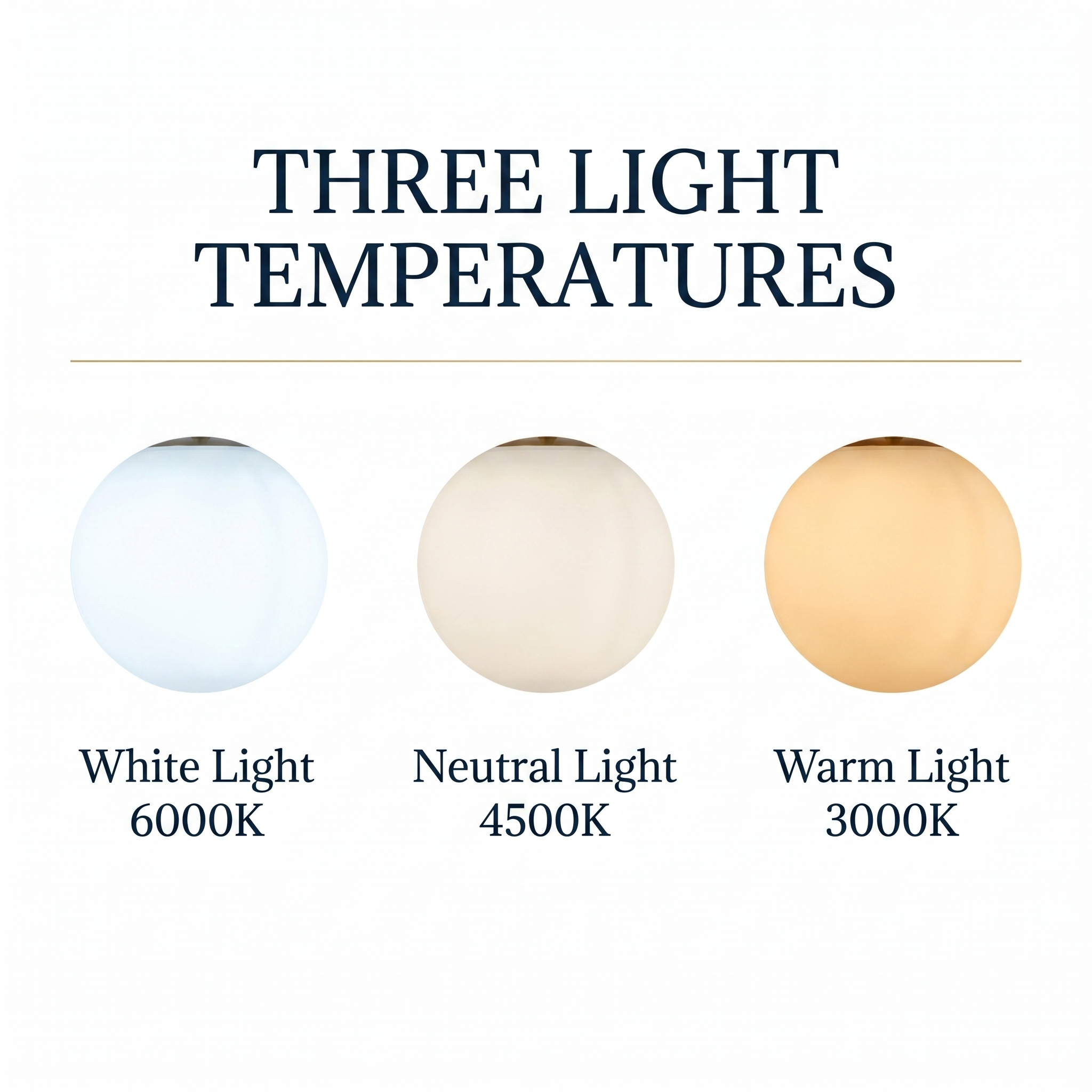 Three light temperatures: white 6000K, neutral 4500K, warm 3000K