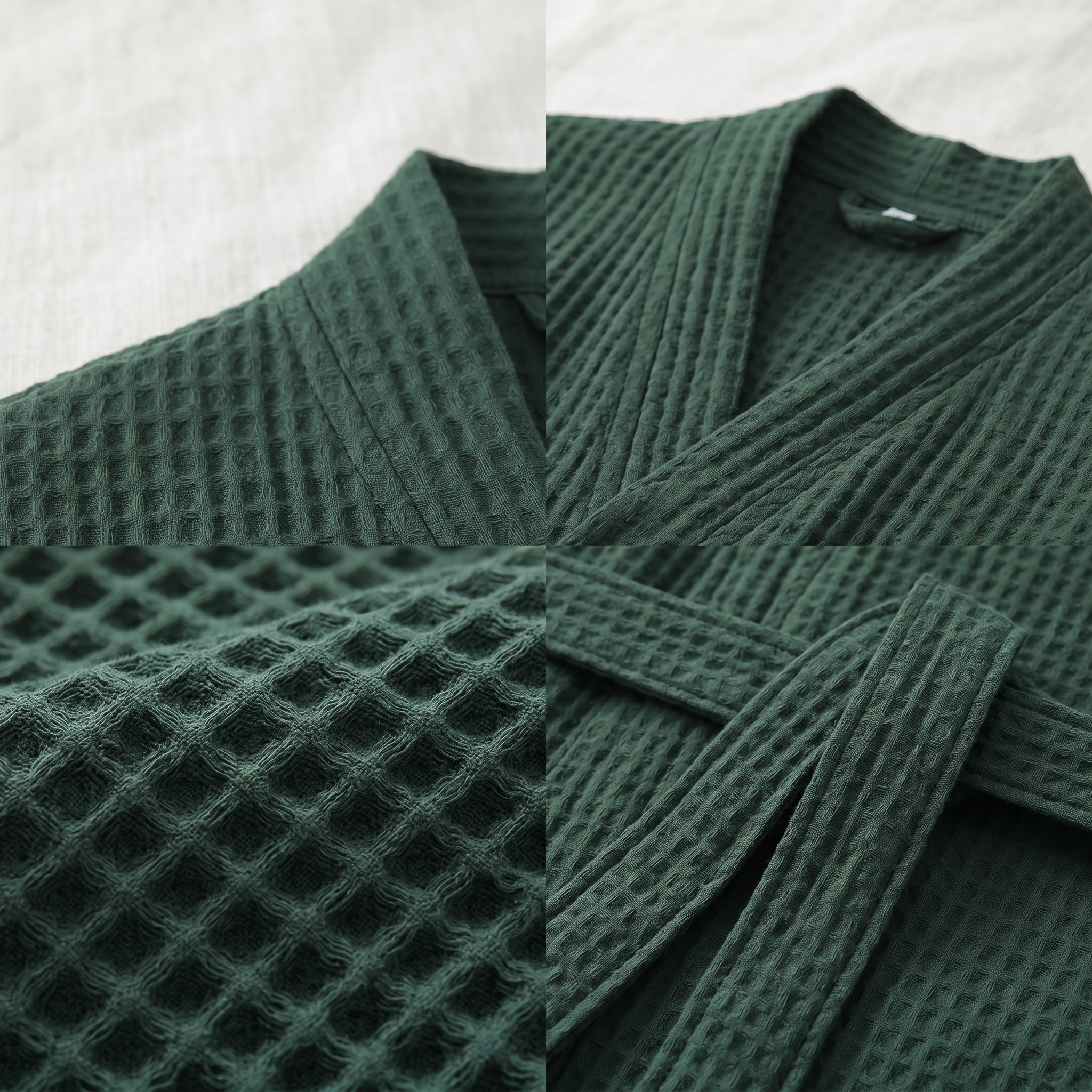 Close-up of the waffle weave and V-neck collar