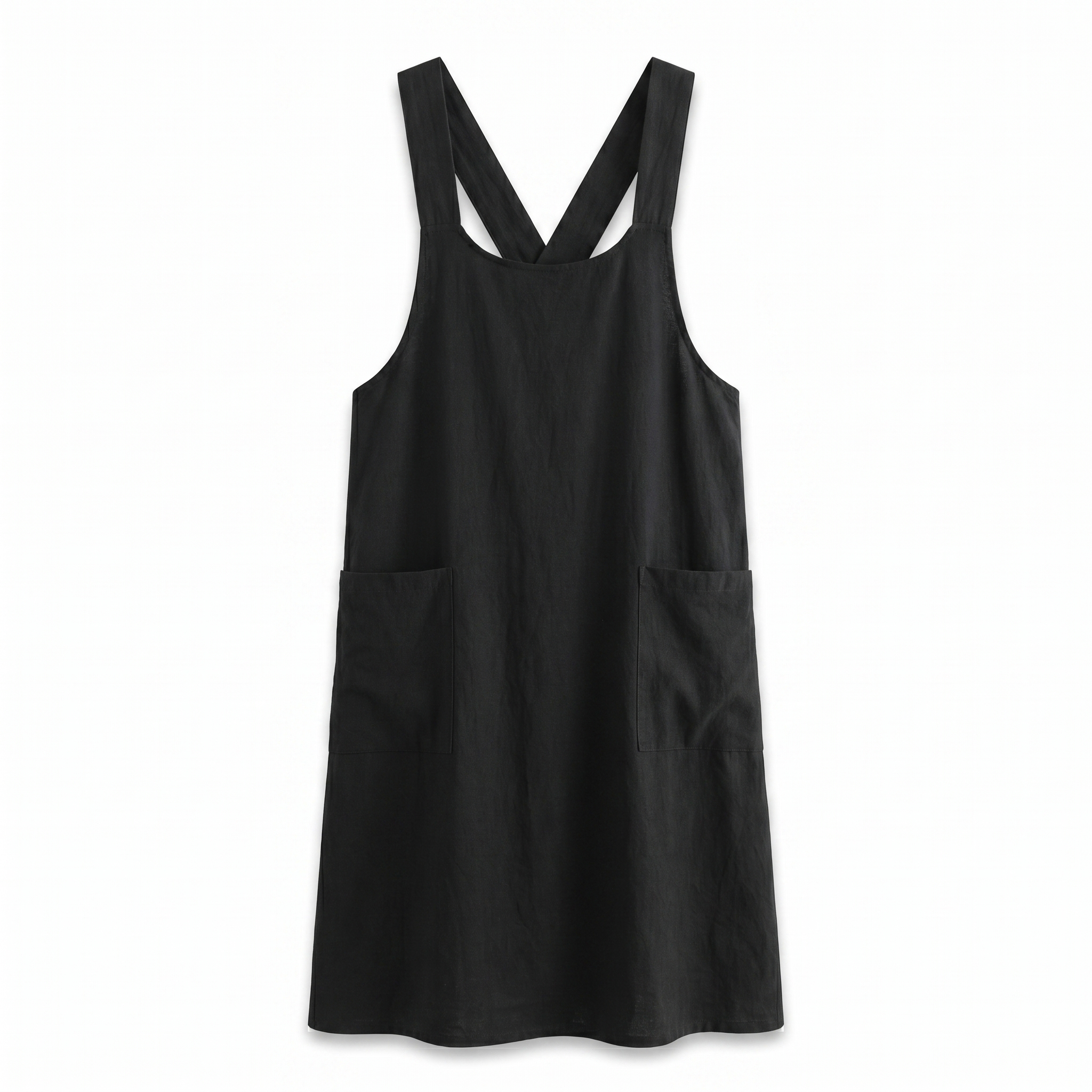 Salvia Cross-Back Apron Dress in black